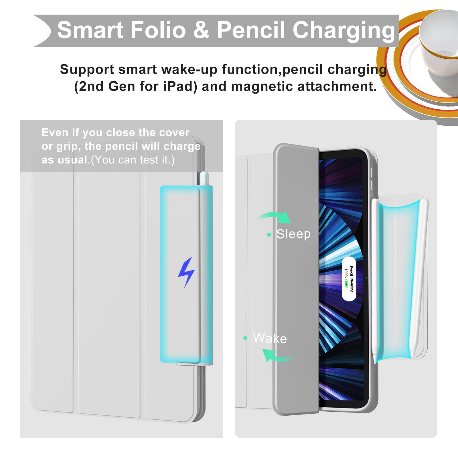 Zenlu Ipad Pro 11 Inch Case With Removable Magnetic Folio Cover, Premium Pu Leather, Multiple Angles Stand, Pencil Slot Charging