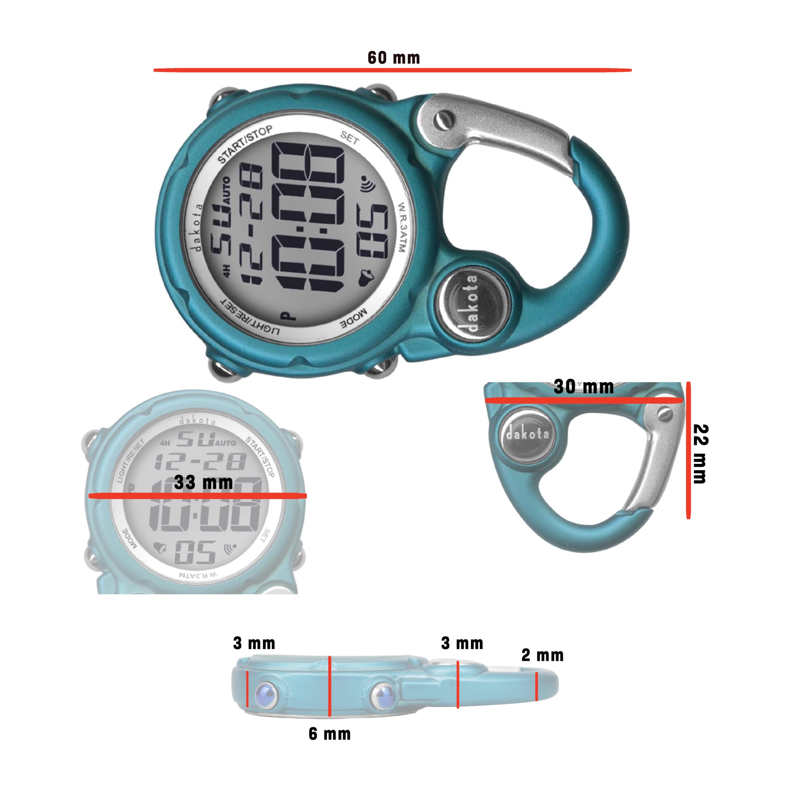 Dakota Light Digital Backpacker, Clip Watch, Alarm, Stopwatch, Timer And Dual Time Watch, Outdoor Gifts For Men And Women, Use F