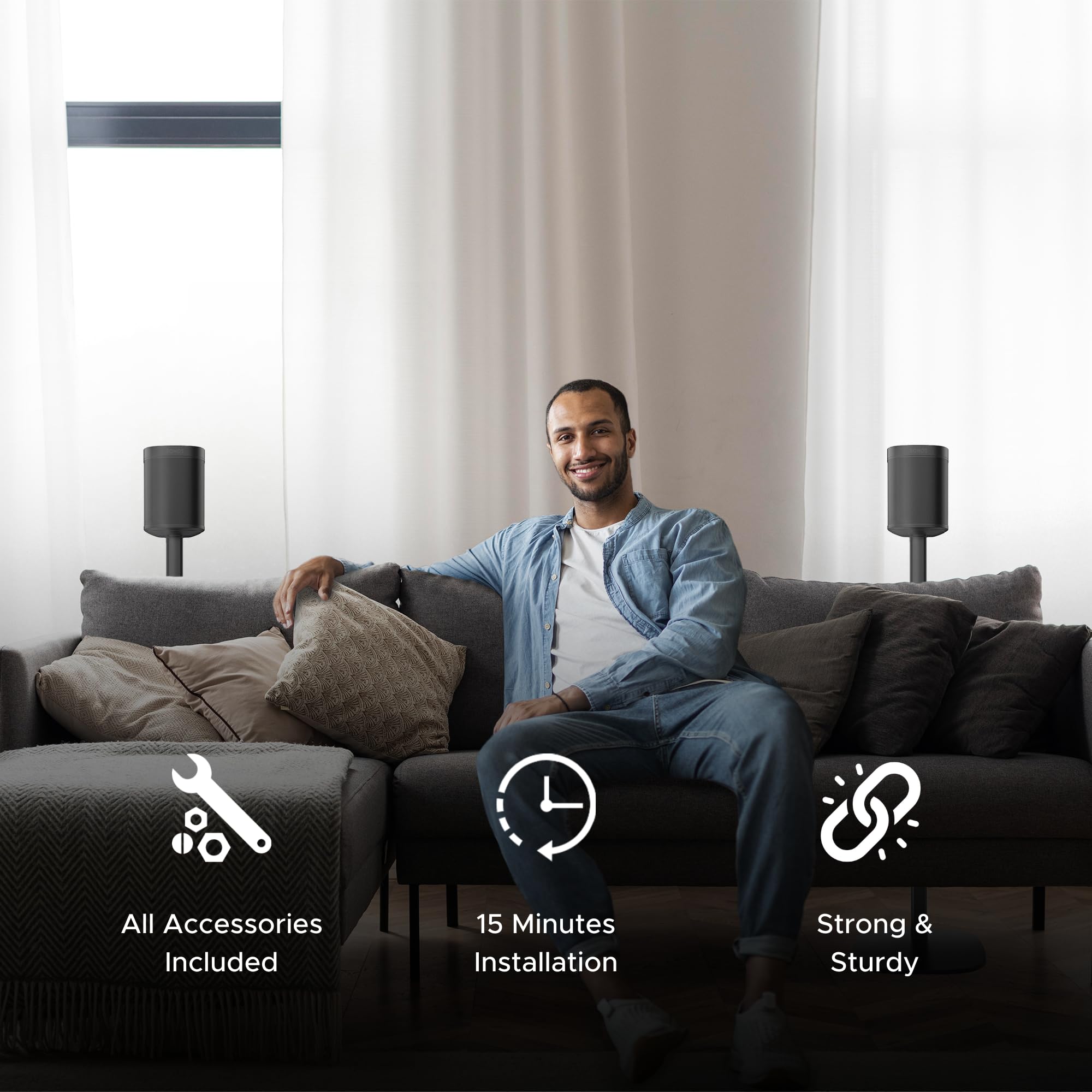 One Floor Stand Twin Pack (2Pcs), Black | Compatible With Sonos One, Play:1, One Gen 2, One Sl | Future Proof Design Also Compat