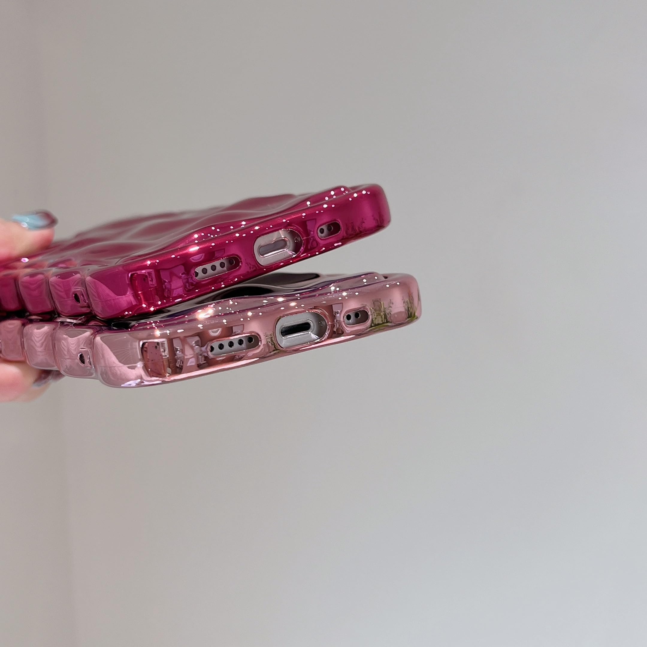 Fabspark Case For Iphone 15,3D Meteorite Bubble Pattern Electroplate Plating Glitter Curly Wavy Frame Glossy Case,Soft Tpu Shock