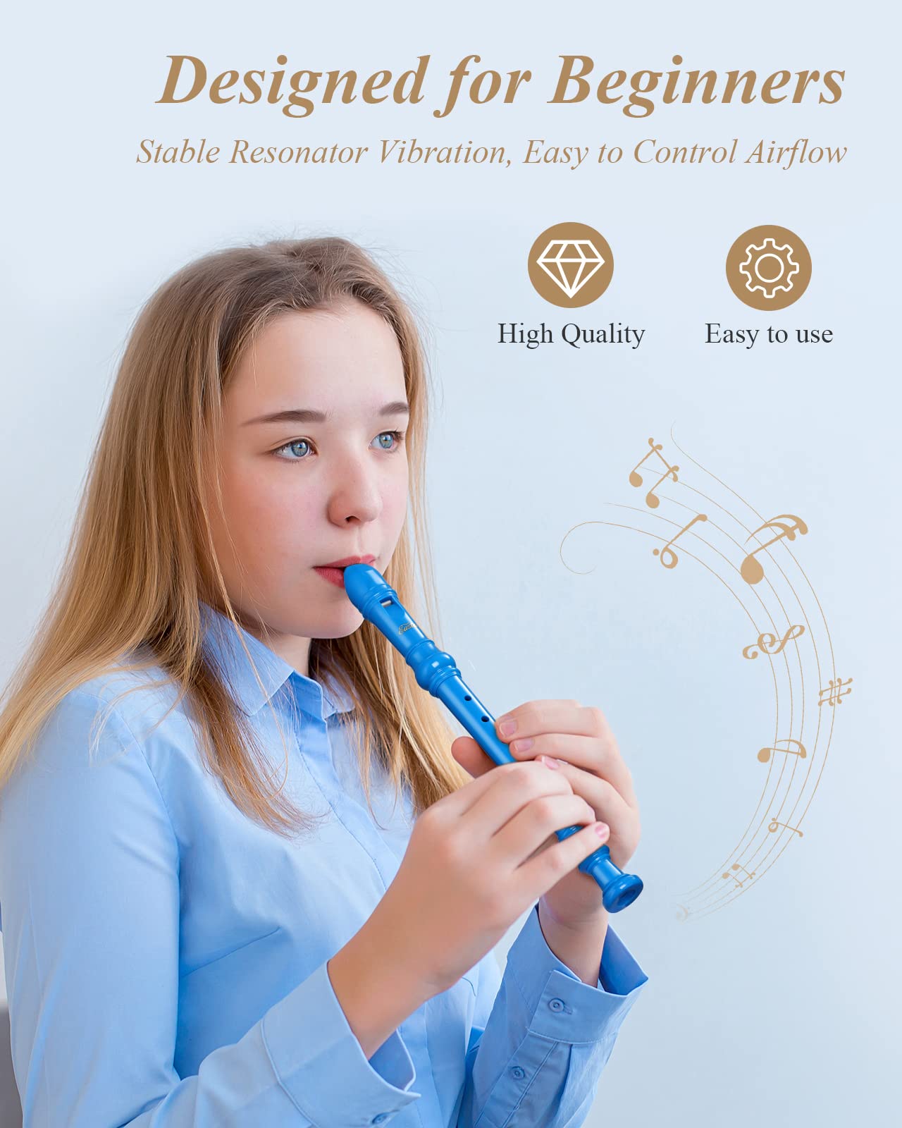 Eastar Soprano Recorder Instrument For Kids Beginners, German Fingering C Key With Cleaning Kit, Thumb Rest, Cotton Bag, Fingeri