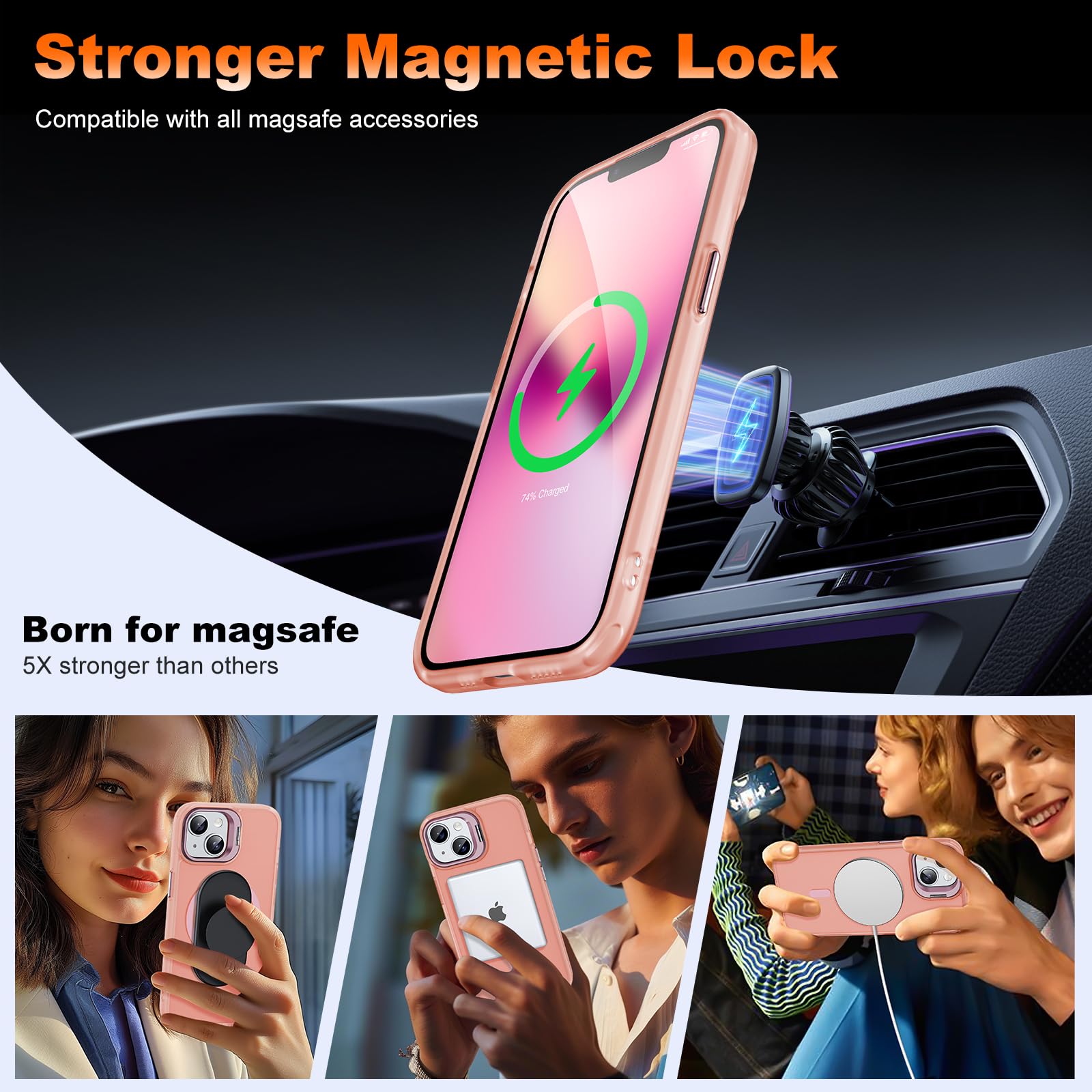 Jame Magnetic For Iphone 13 Case & Iphone 14 Case, [Built In Lens Ring Stand] [Military Grade Protection] Slim Translucent Matte