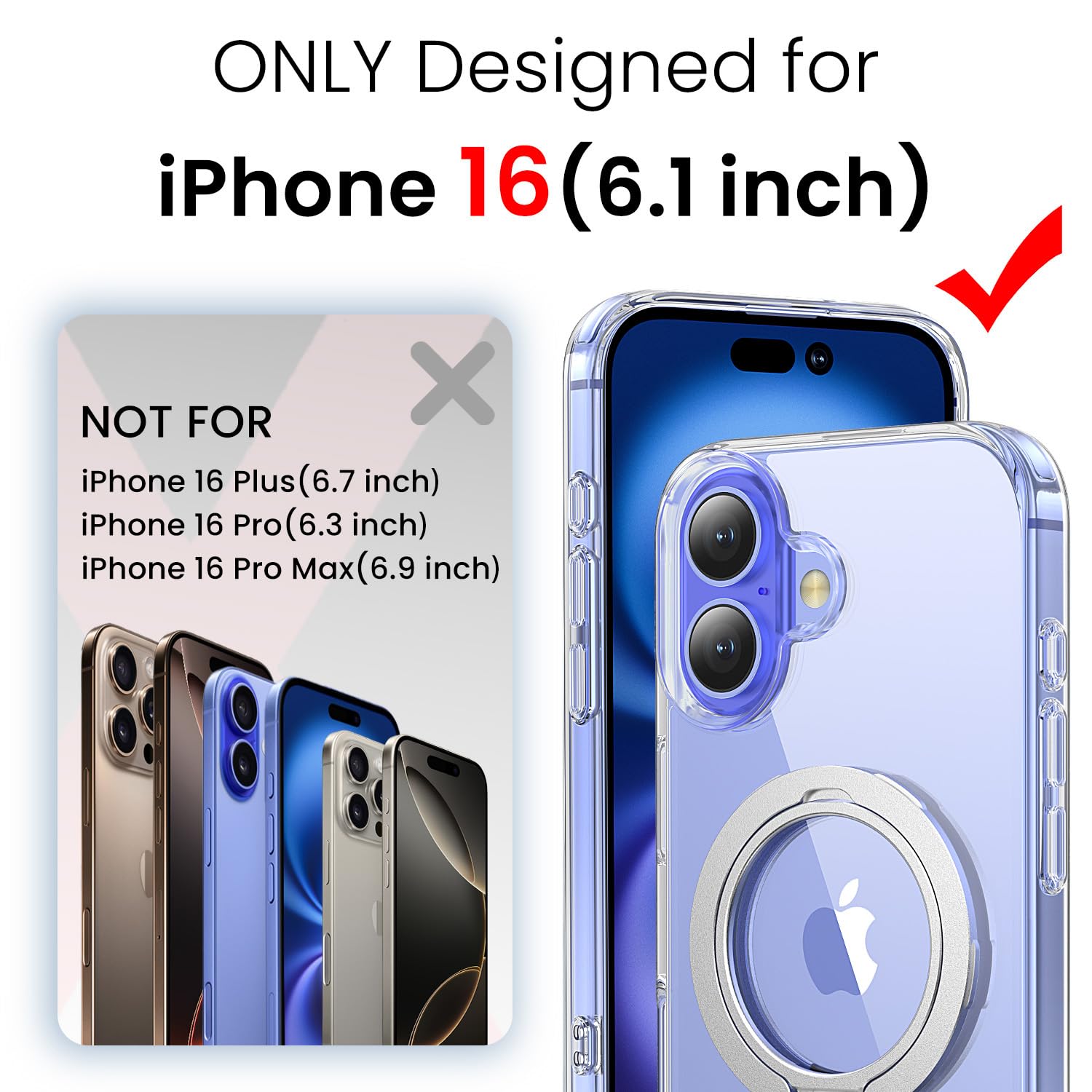 Toushion 3 In 1 For Iphone 16 Case Clear With Stand, Not Yellowing, Flexible Stable Stand,Kickstand,Fits Magsafe,Military-Grade