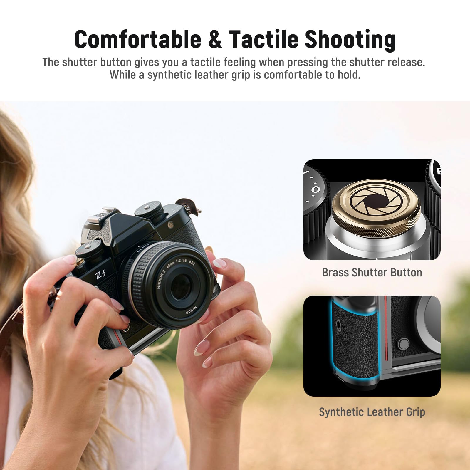 Neewer Z F Handgrip L Shape Grip For Nikon Z F, Ultra Thin Retro Formfitting Camera Mounting Baseplate With Handle/Brass Shutter