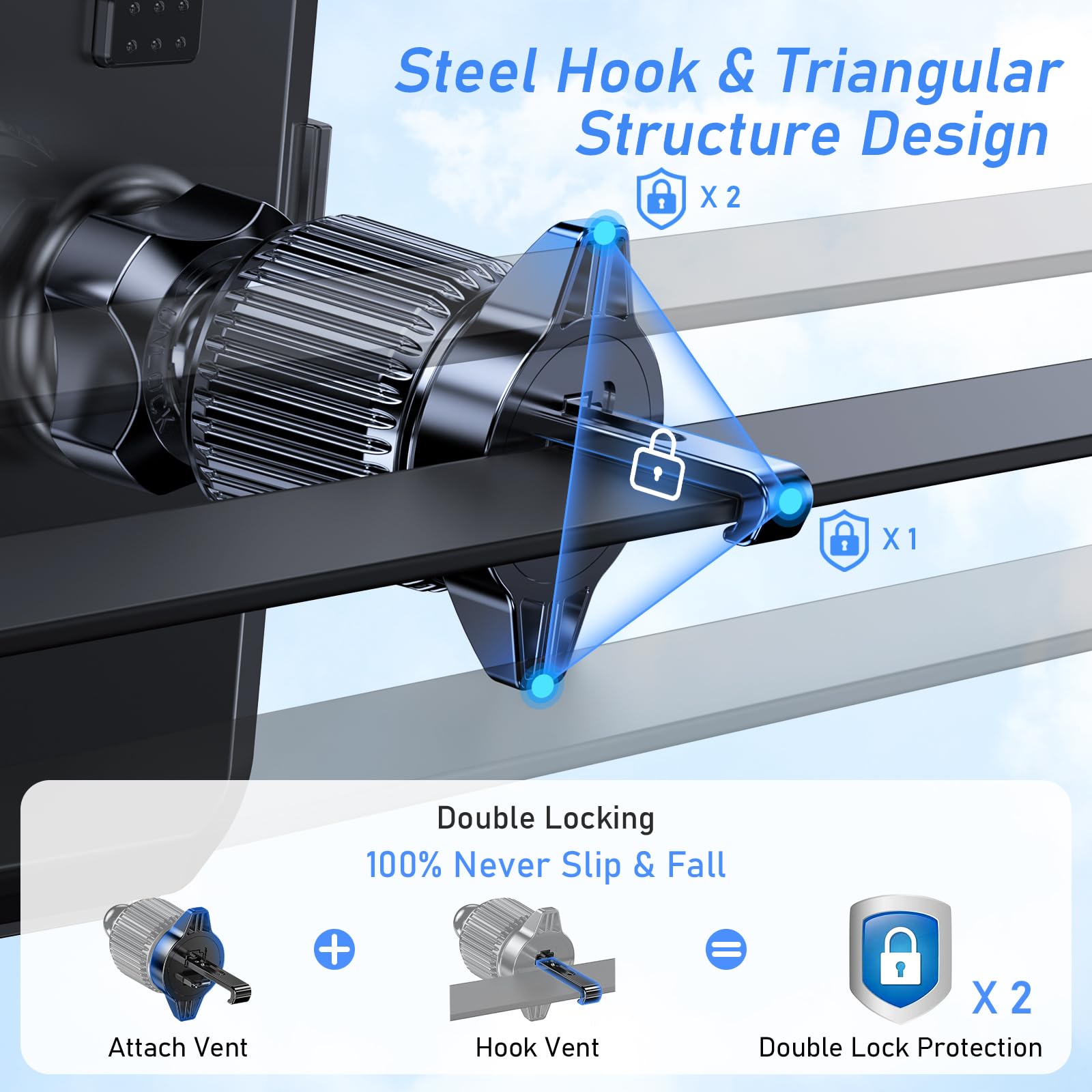 Car Phone Holder Mount, Super Stable Air Vent Cell Phone Car Mount With 2025 Metal Hook Clip, 360 Rotation,One Button Release Fo