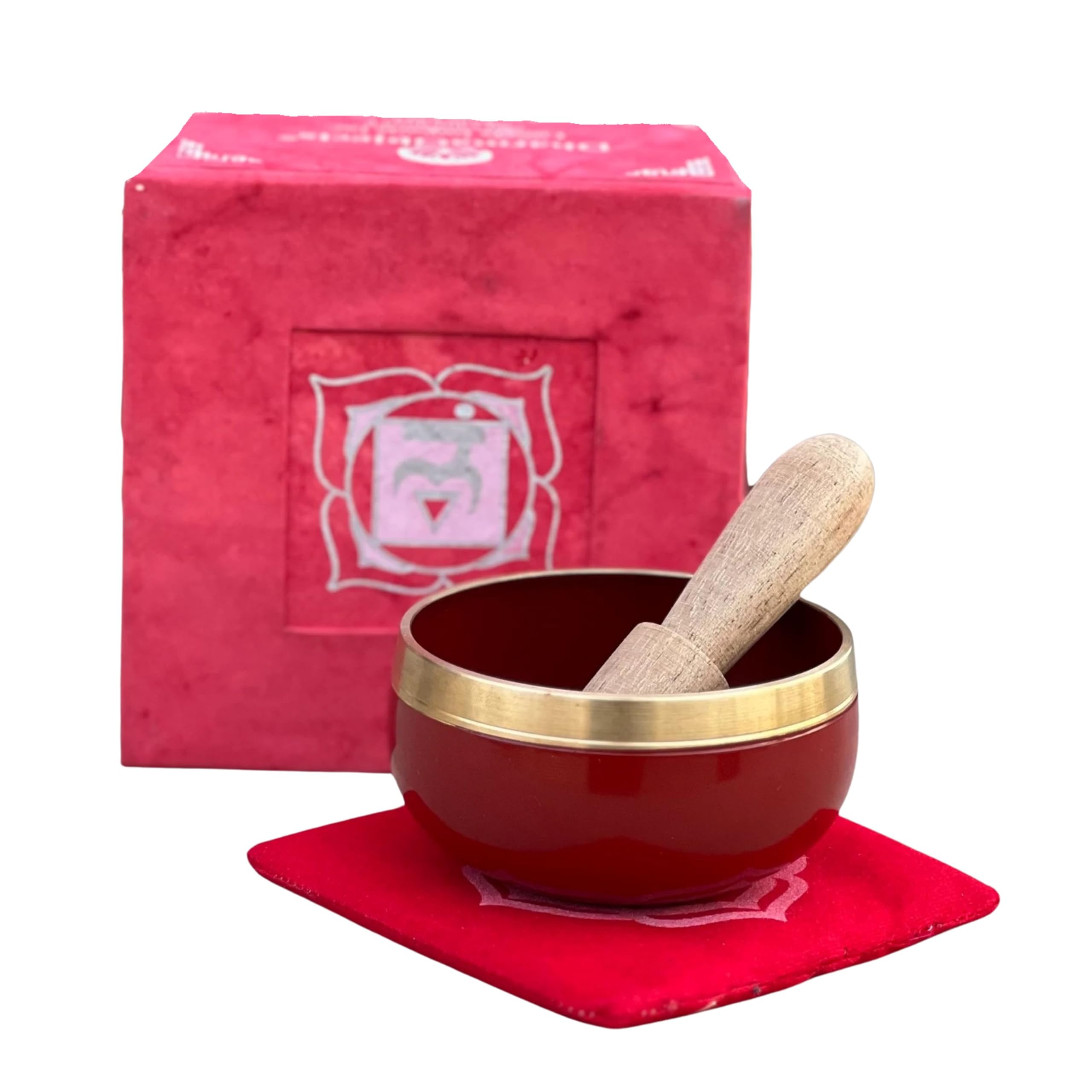 DharmaObjects Tibetan Root Chakra Premium Palm Size Singing Bowl Gift Box Set