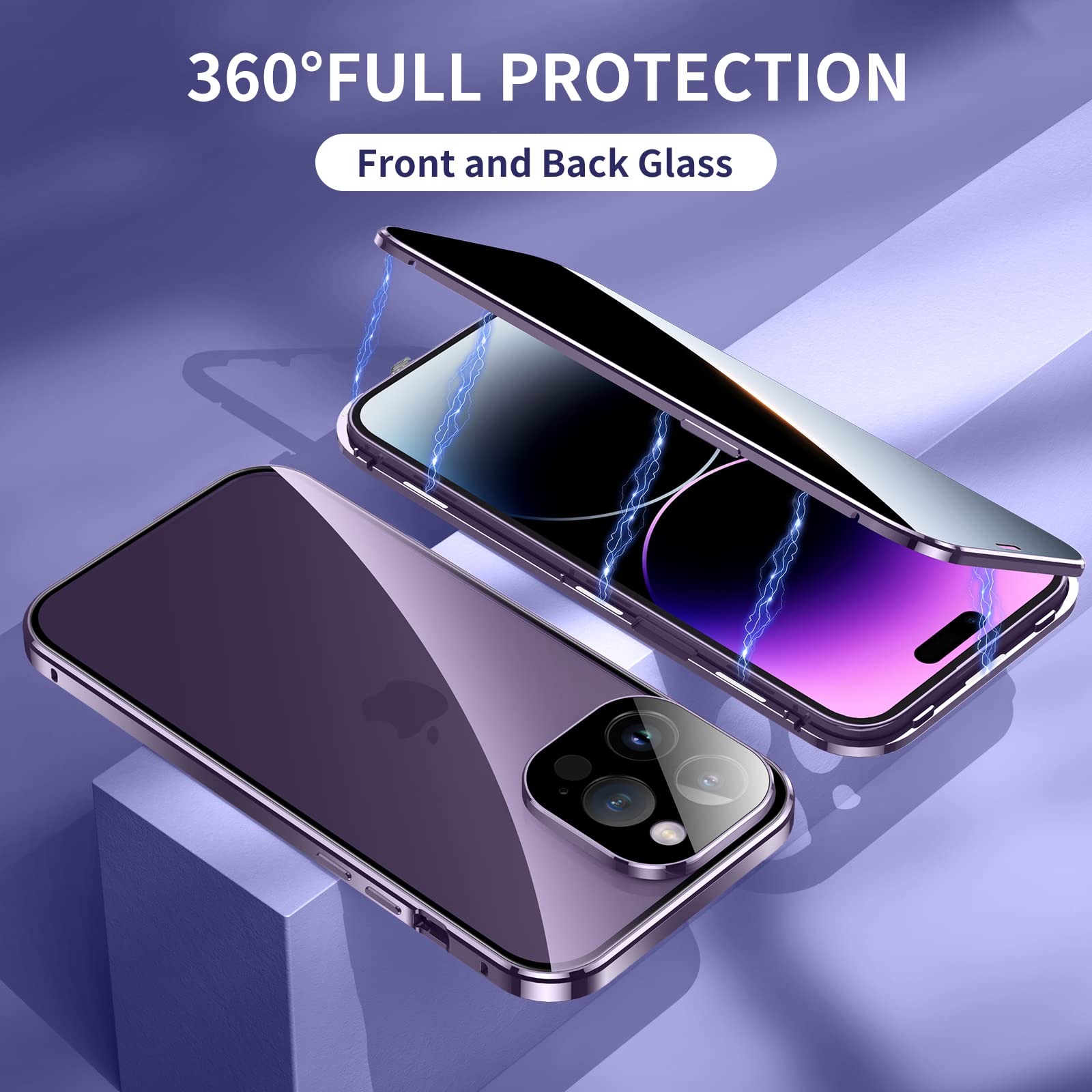 Anti Peeping Case For Iphone 14 Pro (6.1''), Jonwelsy 360 Degree Front And Back Privacy Tempered Glass Cover, Anti Spy Screen, A