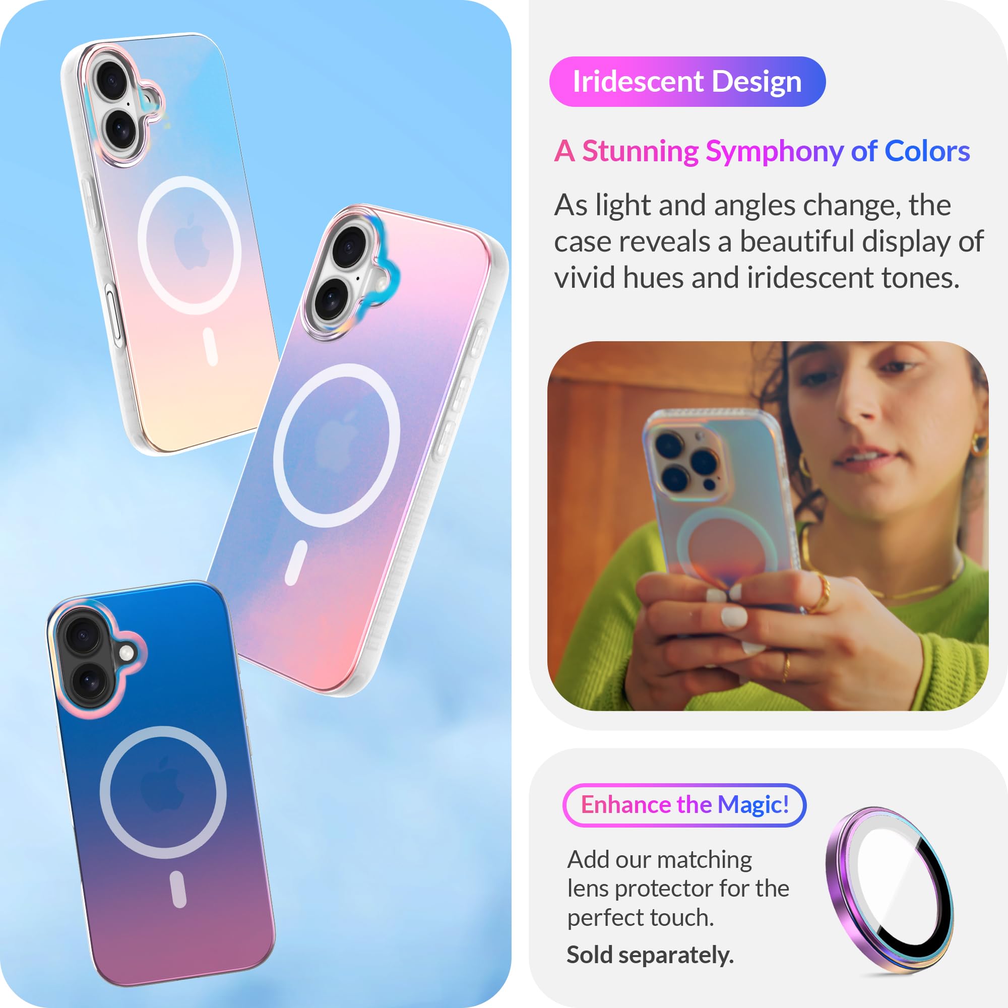Lonli Hue   Iphone 16 Plus Magnetic Case [Compatible With Magsafe]   Holographic Iridescent Phone Case   [360 Shock Absorbent Bu