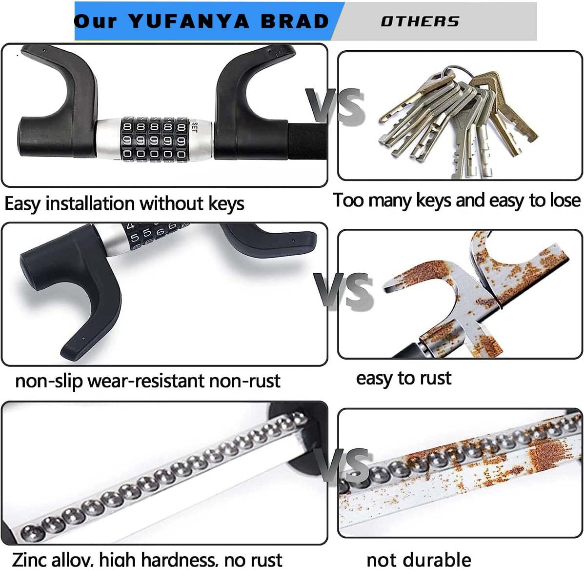 Yufanya Steering Wheel Lock,Heavy Duty Keyless Password Anti Theft Car Device,Retractable Double Hook Secruity Lock Theft Preven