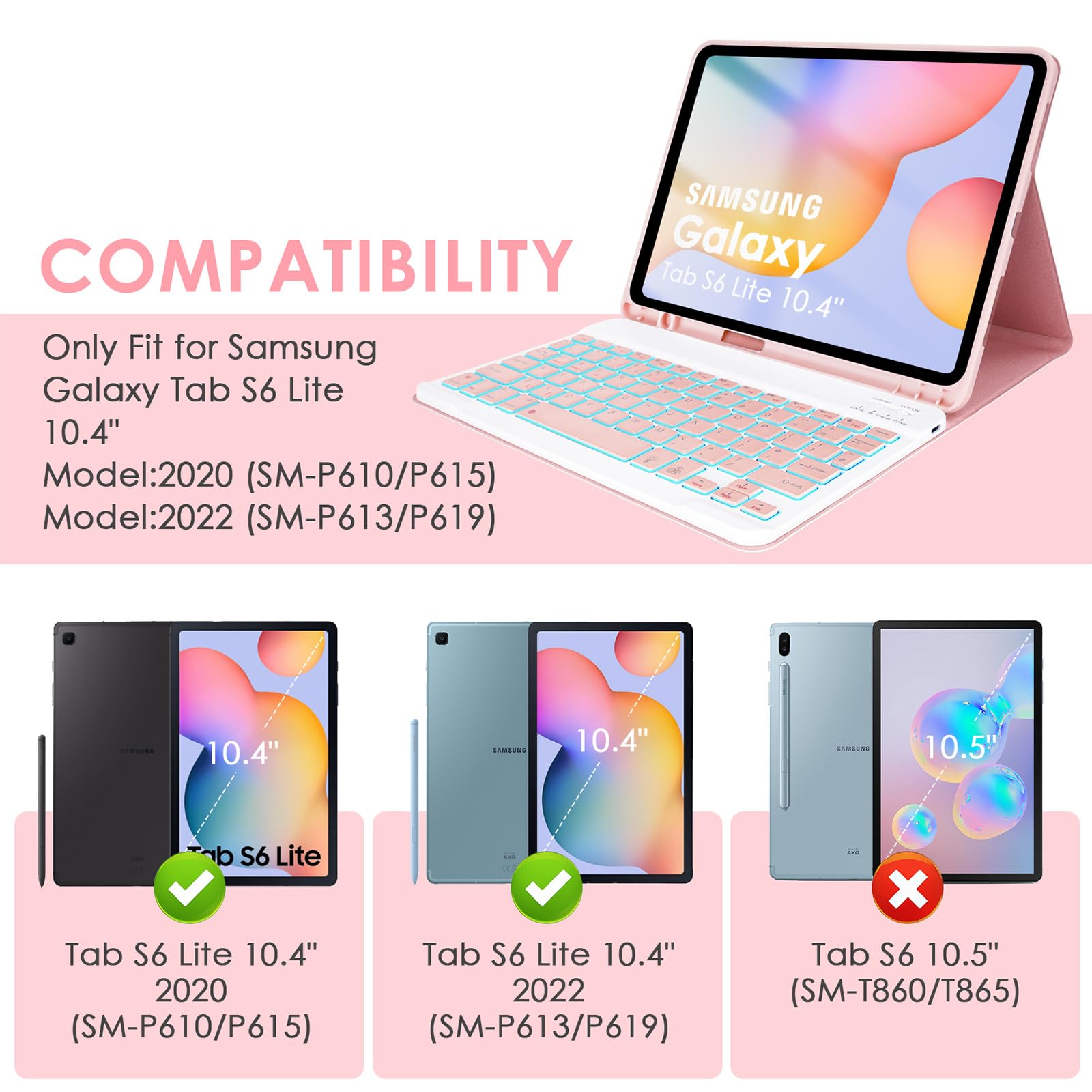 Lama Backlit Keyboard Case For Samsung Galaxy S6 Lite 10.4 Case With Keyboard, Detachable Keyboard Case With S Pen Holder For Ga