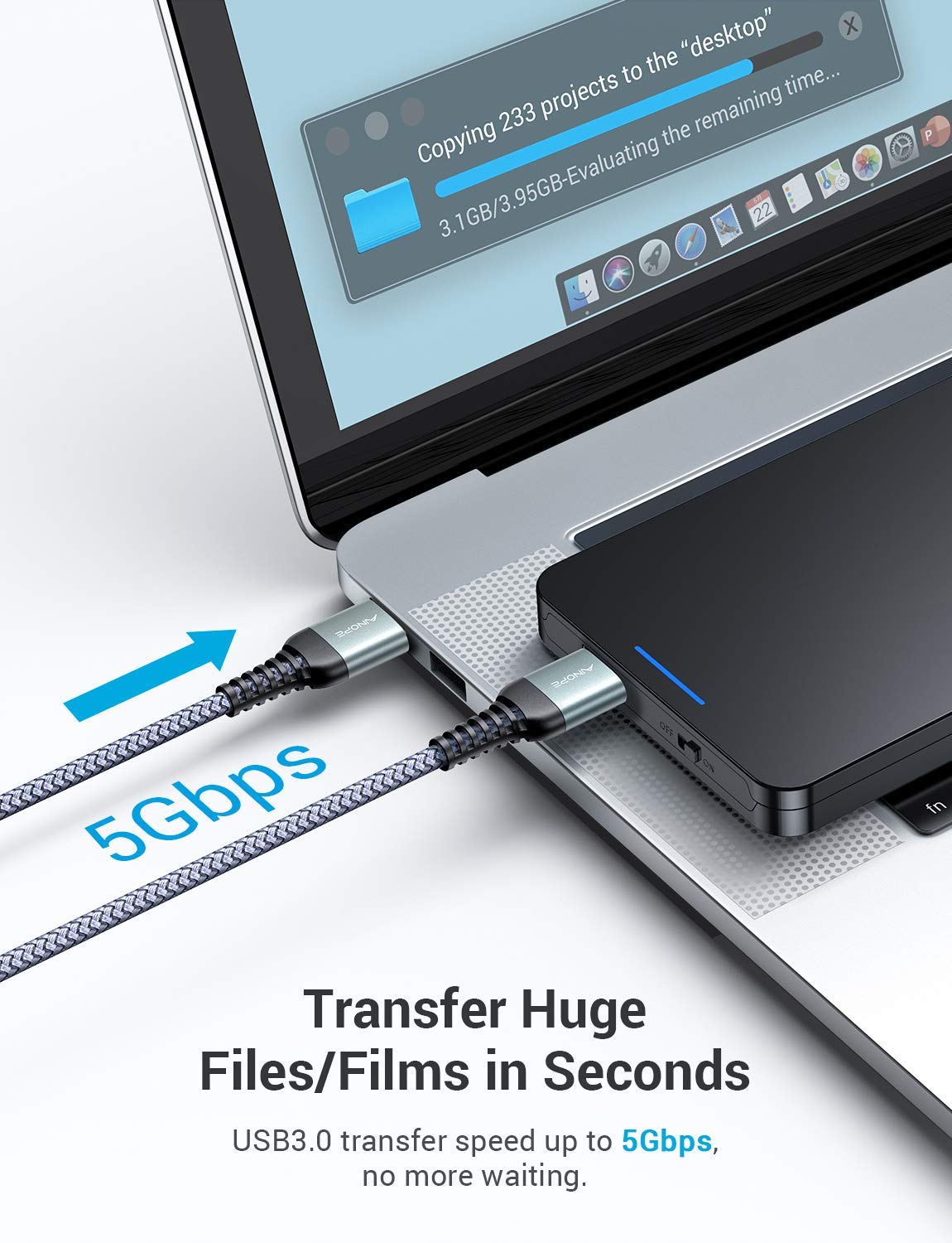 Ainope [10Ft+10Ft] Usb 3.0 Cable, Usb To Usb Cable, Usb A Male To Male Cable [Never Rupture] Double End Usb Cord Compatible With