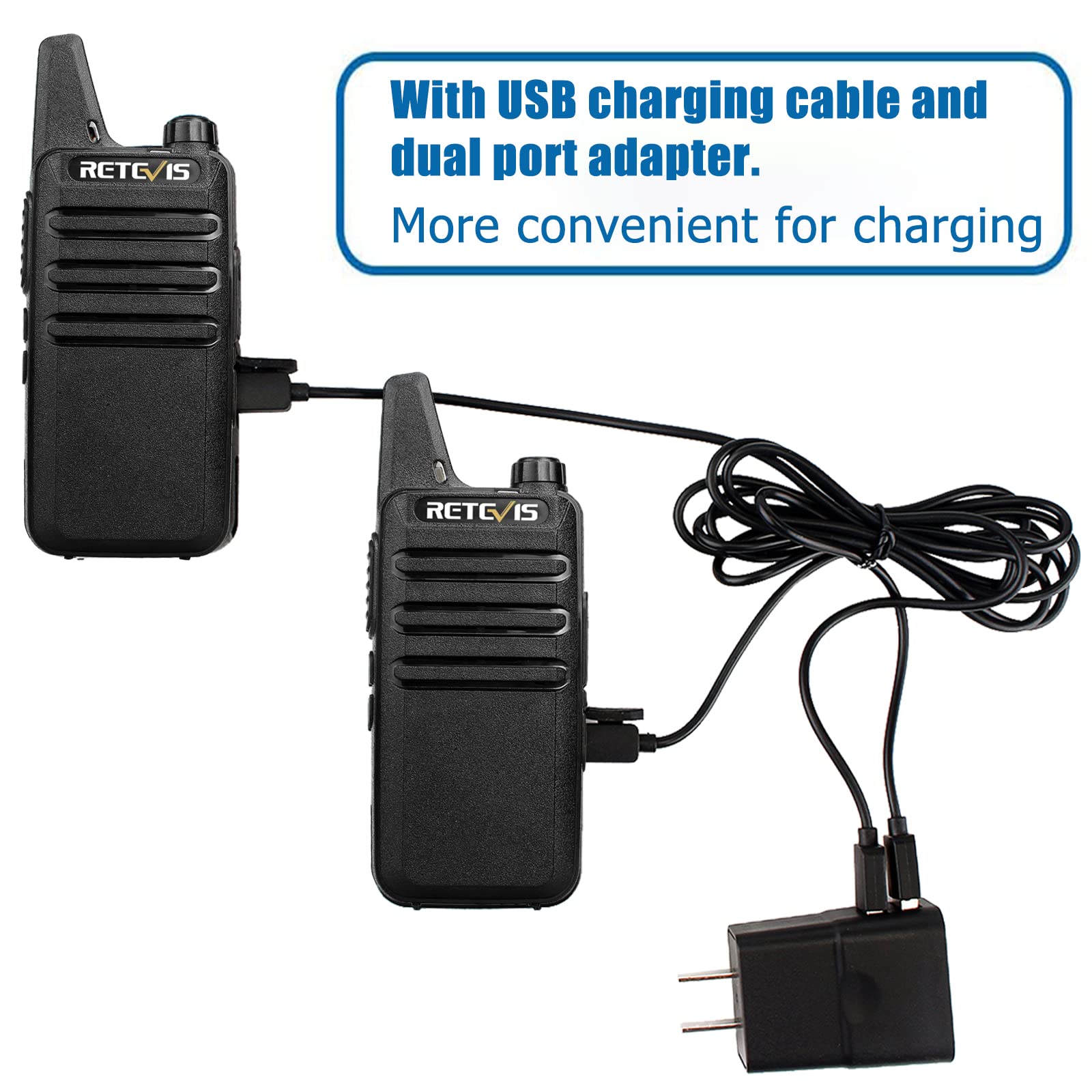 Retevis RT22 Mini Walkie Talkies with Earpiece, Rechargeable Two Way Radios, Long Range, Key Lock, VOX, 4 Pack, Black