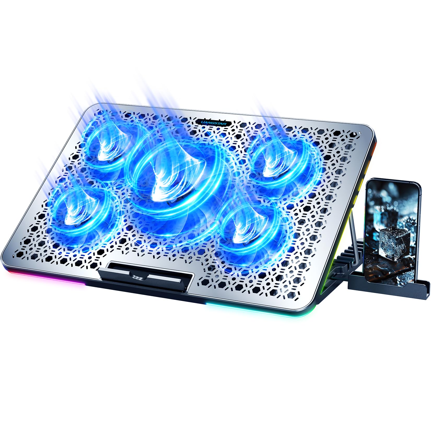Liangstar Laptop Cooling Pad, Laptop Cooler Gaming 5 Quiet Fans With Large Metal Plate For 12 17.3 Inch Fan Stable Stand, 4 Mode