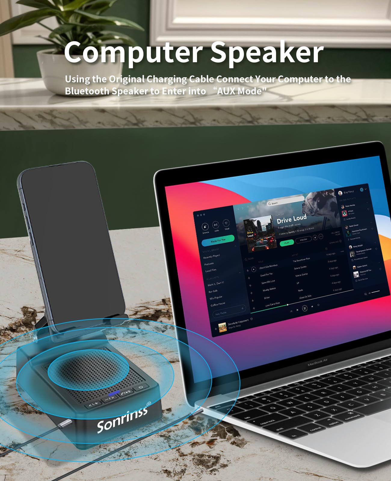 Sonrinss Wireless Bluetooth Speakers With Phone Stand: Portable Cell Phone Holder With Bluetooth Speaker For Home,Office,Outdoor