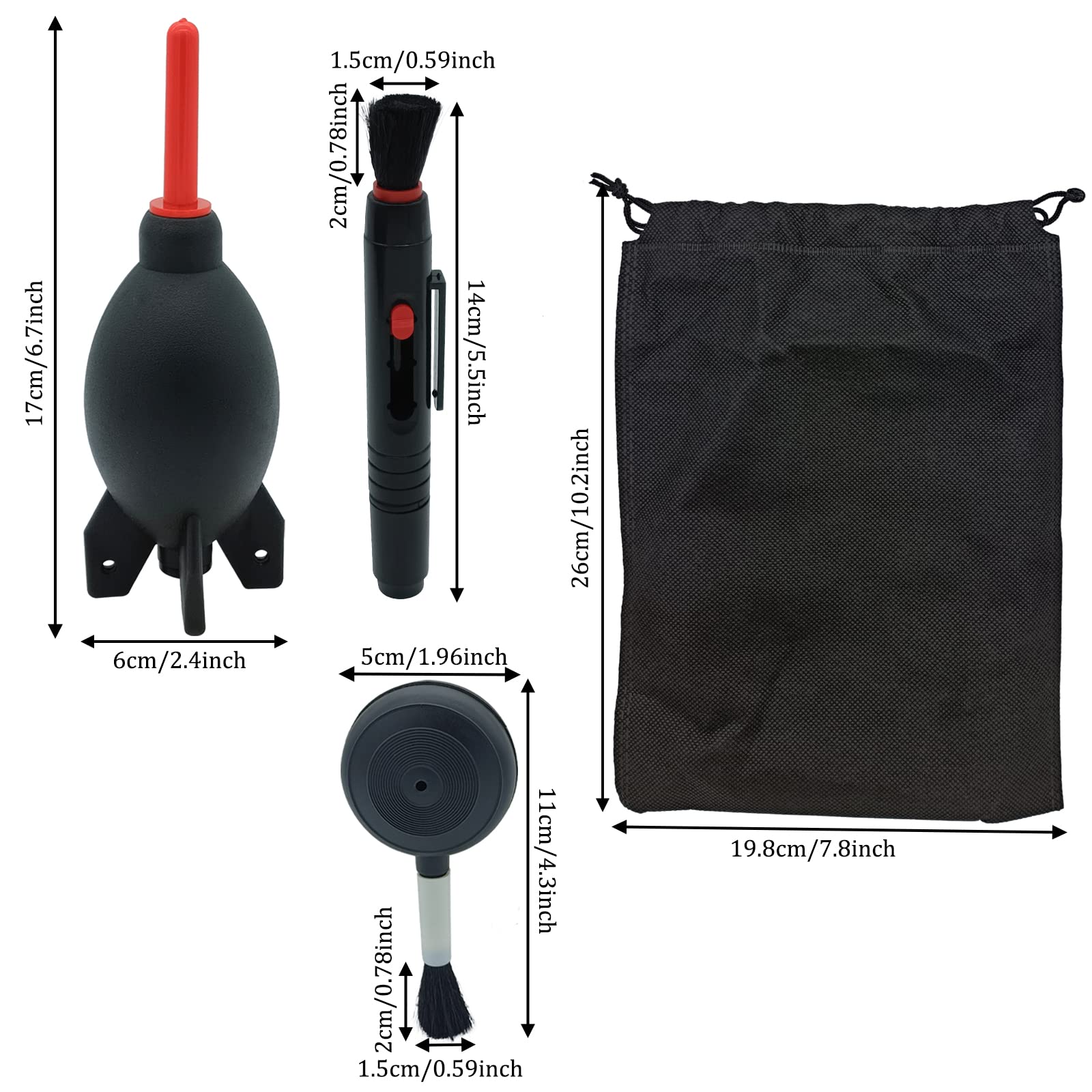 Lens Cleaning Kit Contains 2 Pcs Rubber Rocket Air Blower Duster, Lens Cleaning Pen, Blower Brush Dust Cleaner And Carrying Pouc