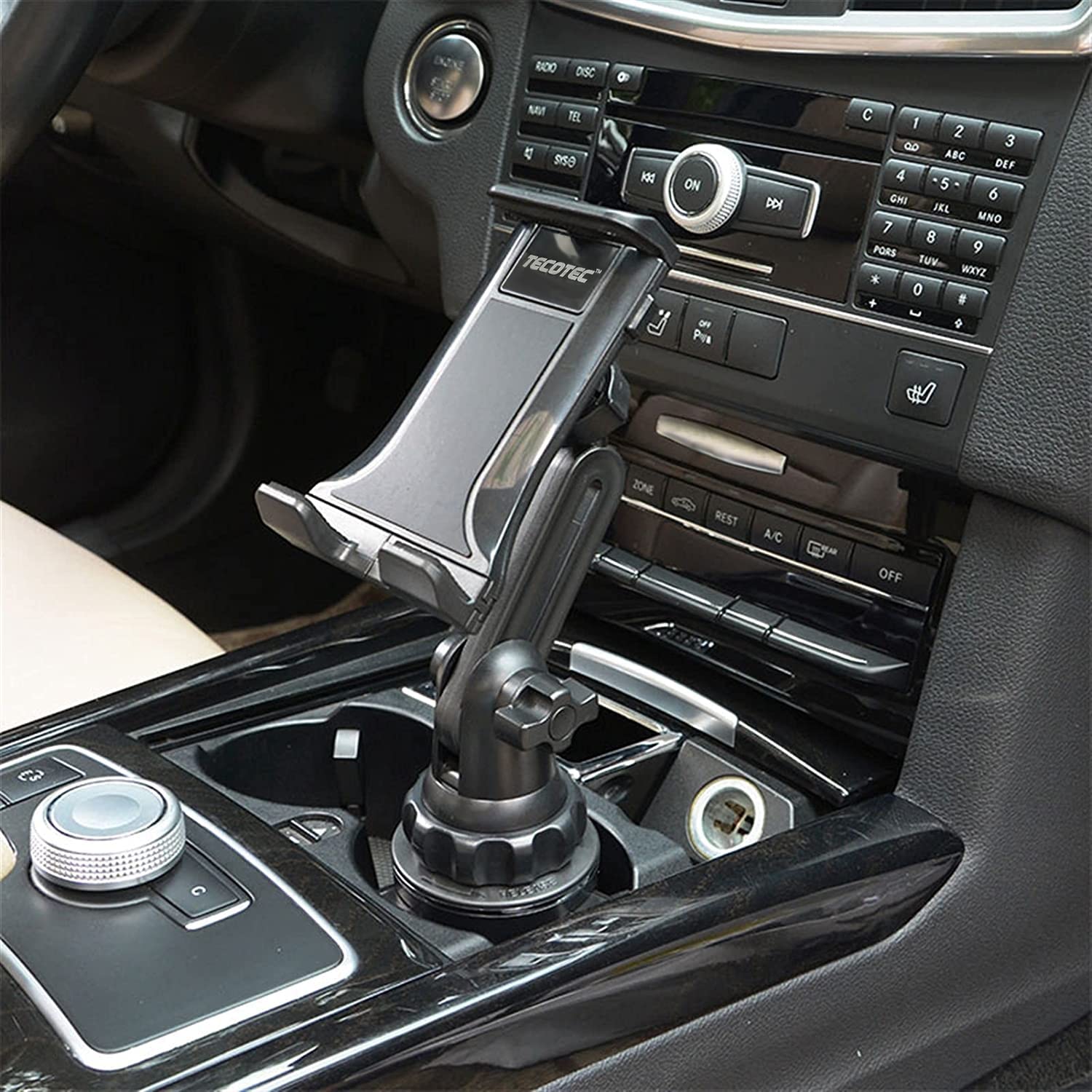 Tecotec Cup Holder Tablet Mount, Adjustable 2 In 1 Car Phone & Tablet Cup Holder Phone Mount For All Cellphones & Tablets Up To