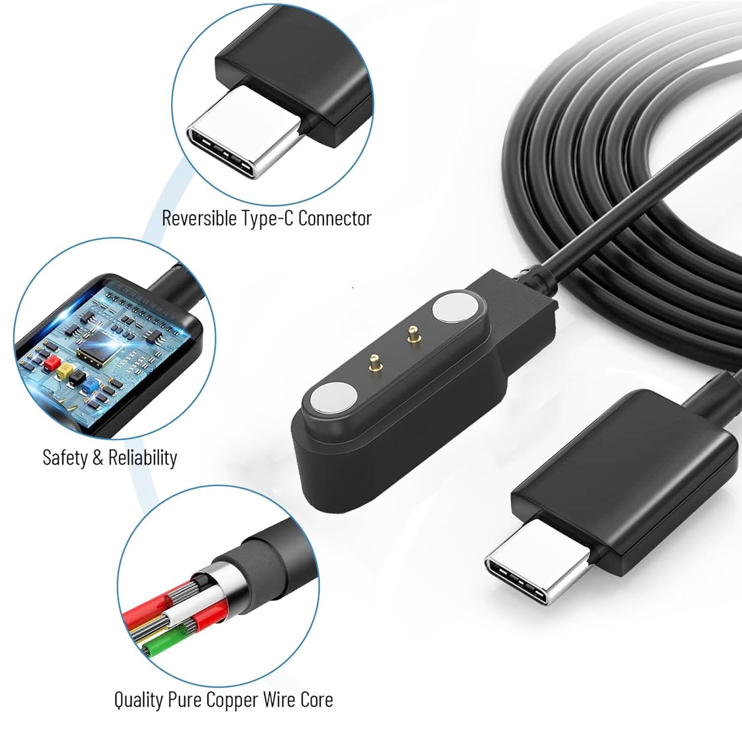 [2 Pack, Usb-C+Usb-A] Gloryfit T80 T70 T60 T50 P99 P98 Smart Watch Charger, Magnetic Charging Cable For Puqot80, Caschot70/P98,