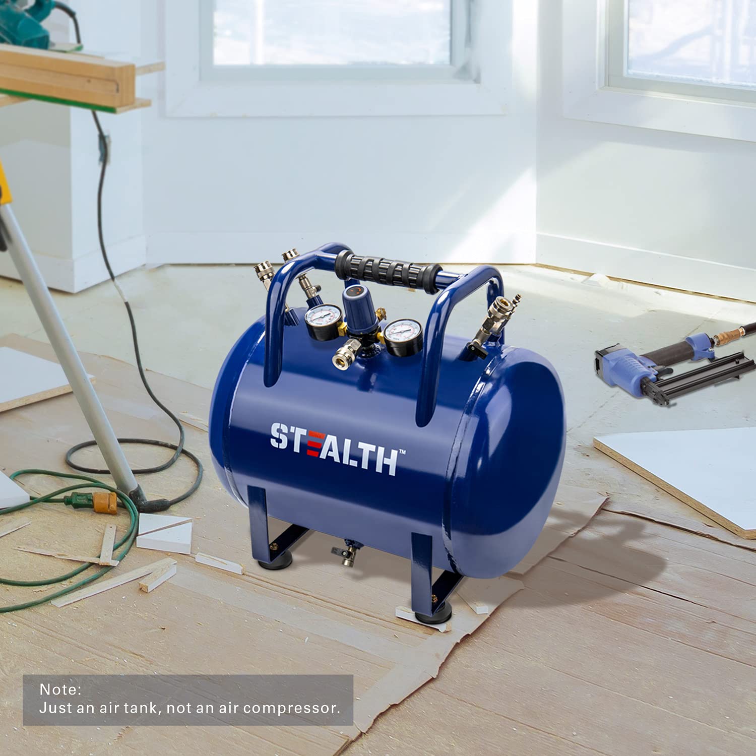 Stealth Air Tank, High Pressure 10 Gallon Air Tank With Maximum 225Psi Pressure, Rubber Reinforced Handle Design (Blue, Saa 110T