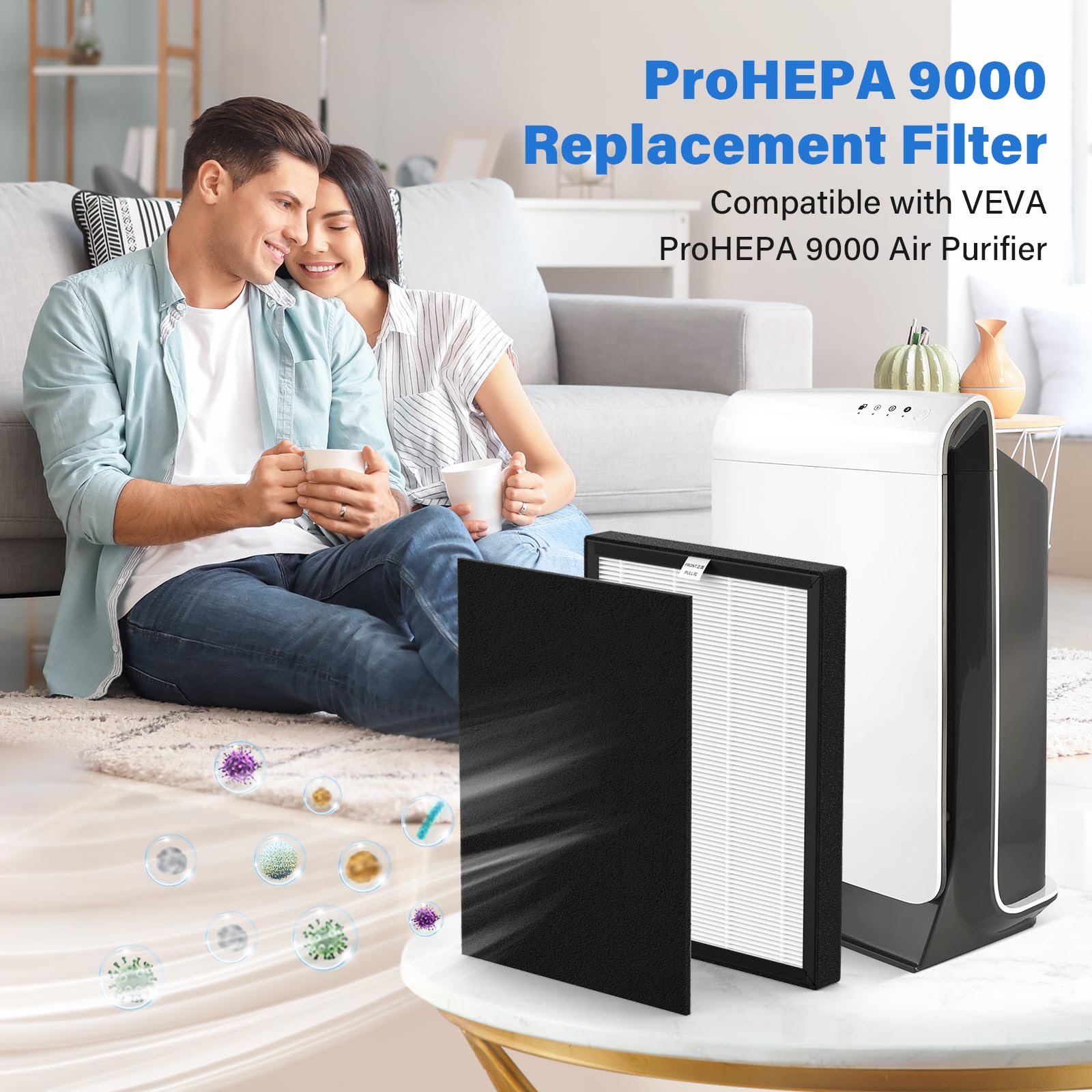 Prohepa 9000 Replacement Filter Sets For Veva Prohepa 9000 Air Puri Fier, Including 3 True Hepa Filters & 6 Carbon Filters