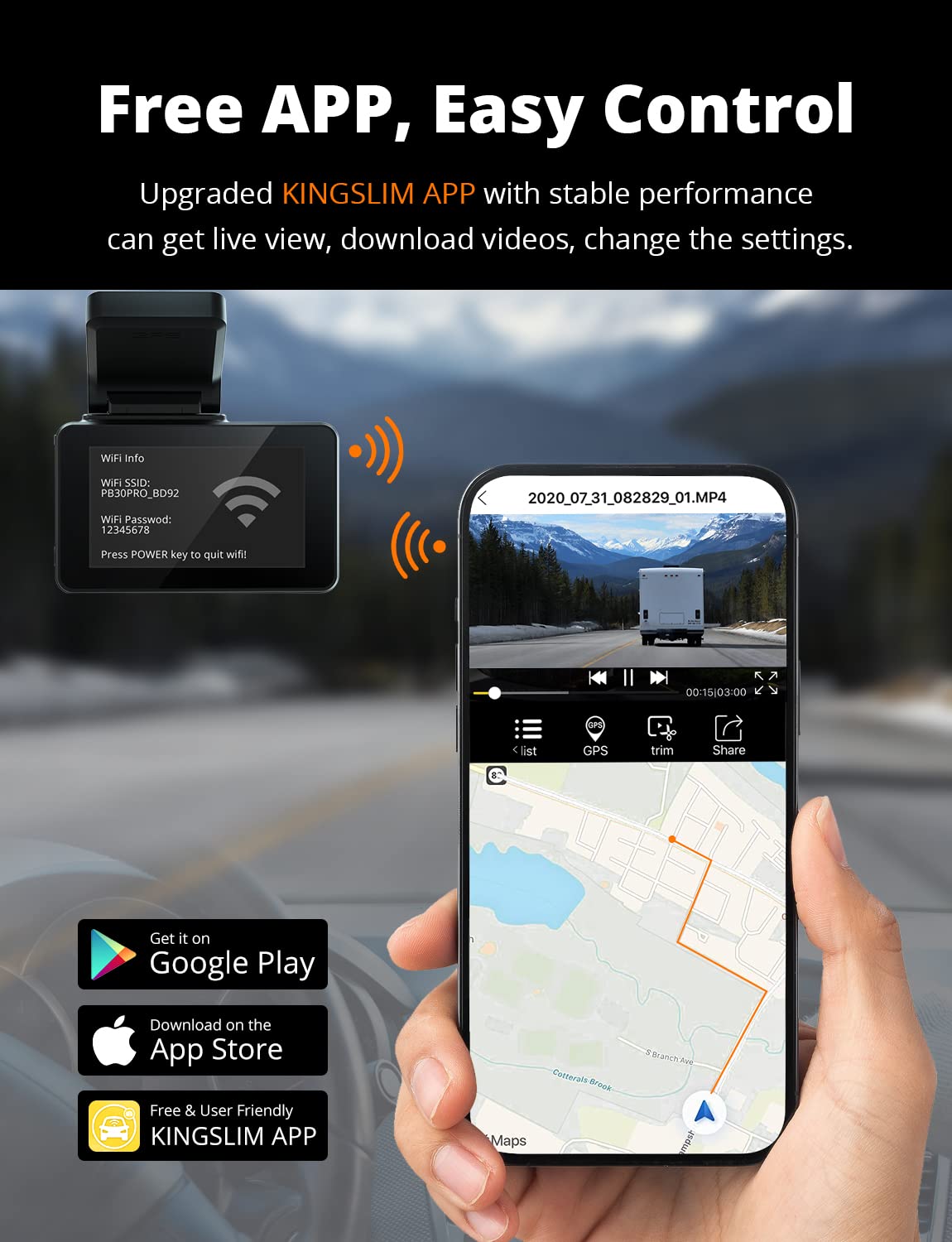 Kingslim D4 4K Dual Dash Cam With Built In Wifi Gps, Front 4K/2.5K Rear 1080P Dual Dash Camera For Cars, 3'' Ips Touchscreen 170