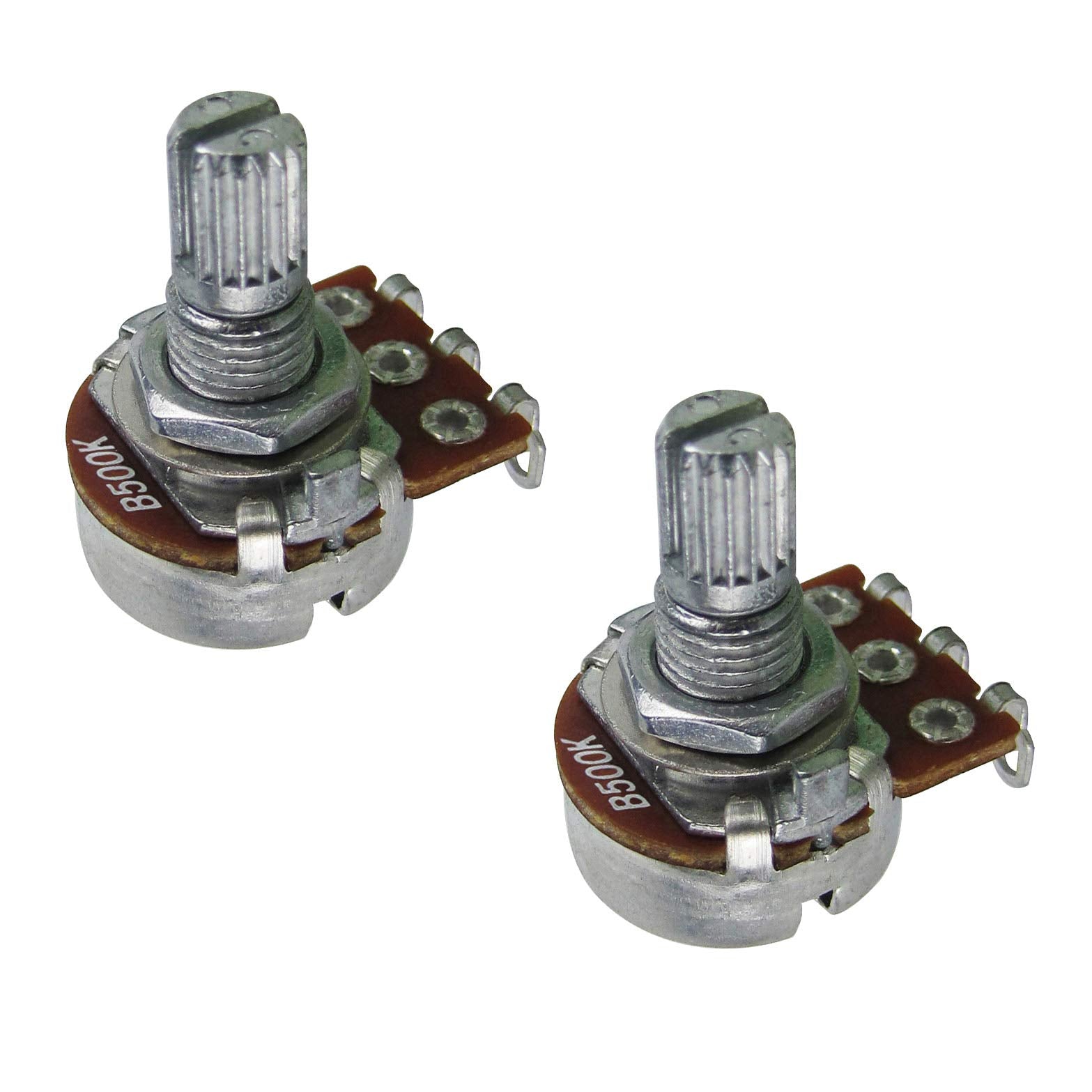 Fleor 2Pcs Small Size B500K Guitar Pots Knurled Split Shaft Potentiometers Linear Taper