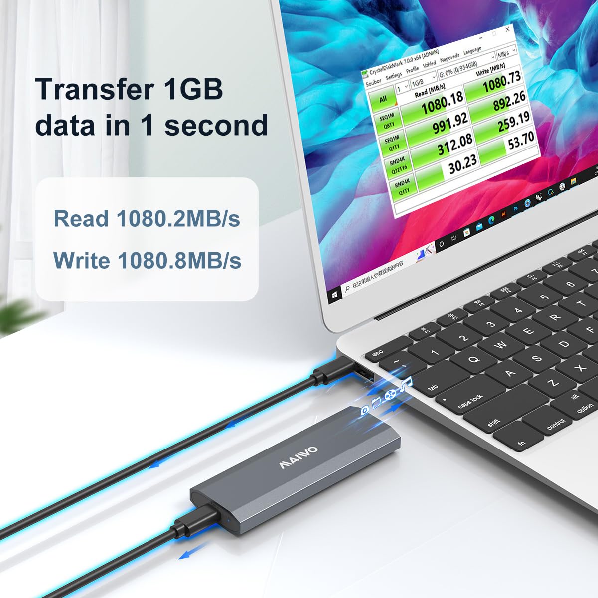 Maiwo M.2 Nvme Ssd Enclosure, Usb 3.1 Gen 2 (10 Gbps) To Nvme Pci E M.2 Ssd Reader Support Uasp For Nvme Ssd Size 2230/2242/2260/2280(Up To 4Tb) (M.2 Nvme)