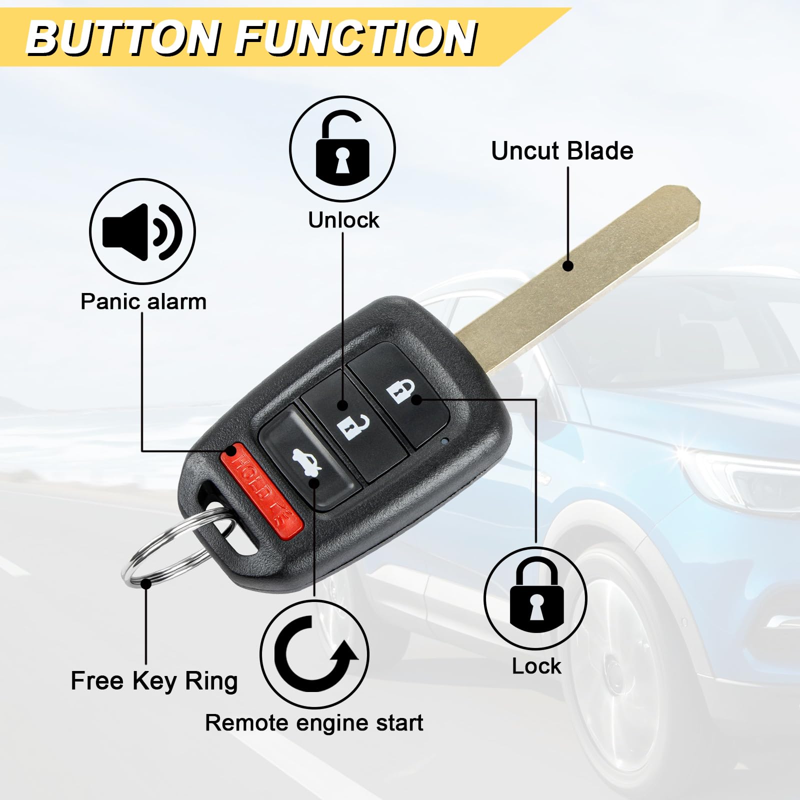 Vurkcy Key Fob Replacement For 2013 2014 2015 Honda Accord/ 14 15 Civic Car Keyless Entry Remote Control, Mlbhlik6-1T 35118-T2A-