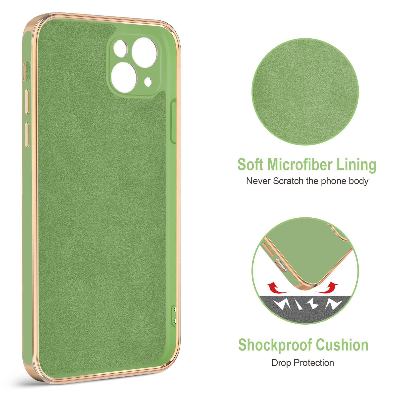 Hython iPhone 13 Phone Case with 360° Ring Stand Magnetic Kickstand Plated Rose Gold Edge TPU Light Green