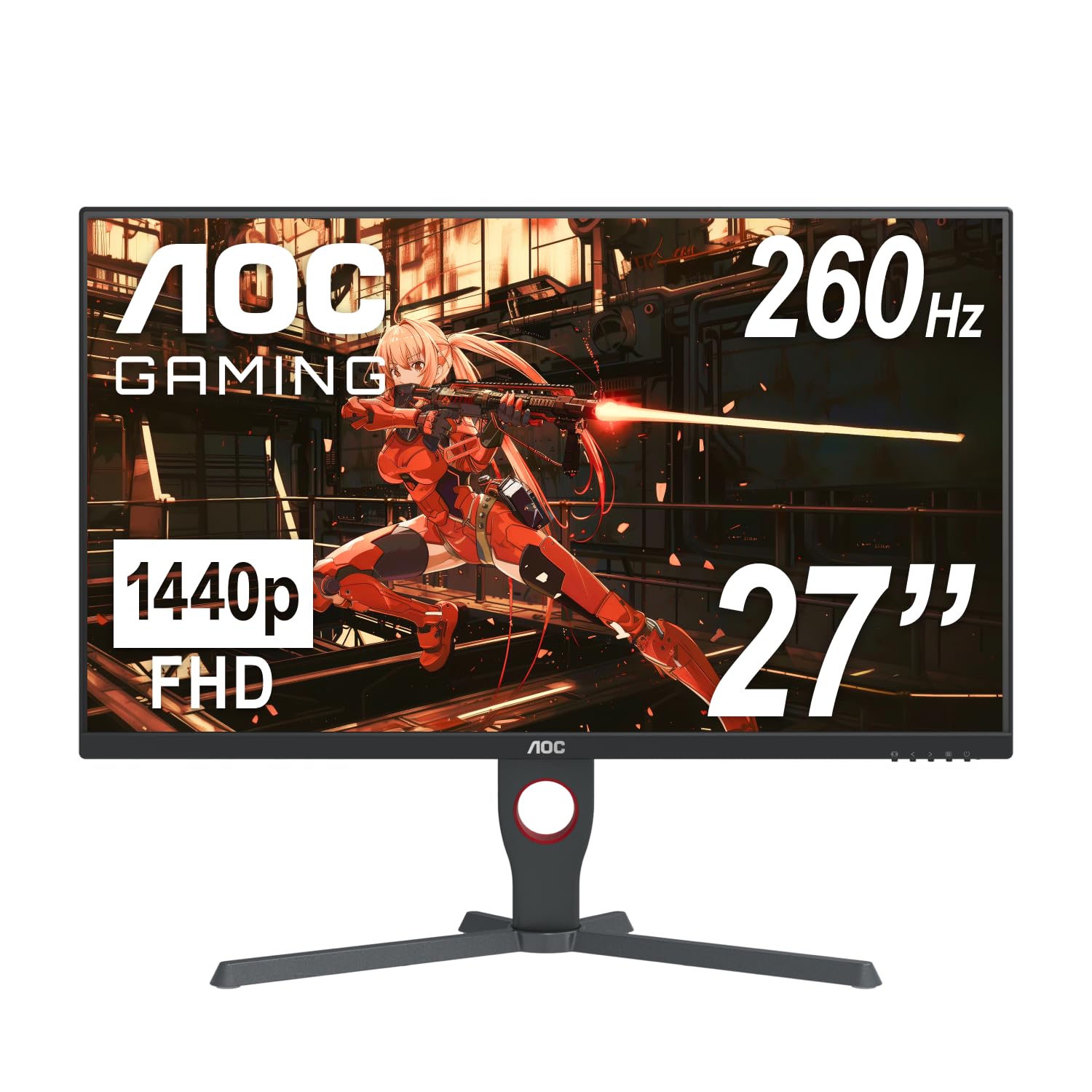 AOC 27G10ZE 27 Gaming Monitor, Full HD 1920x1080, Up to 260Hz 0.5ms, HDMI 2.0 x2, Display Port x1, 3-Sided Frameless, Console Ga