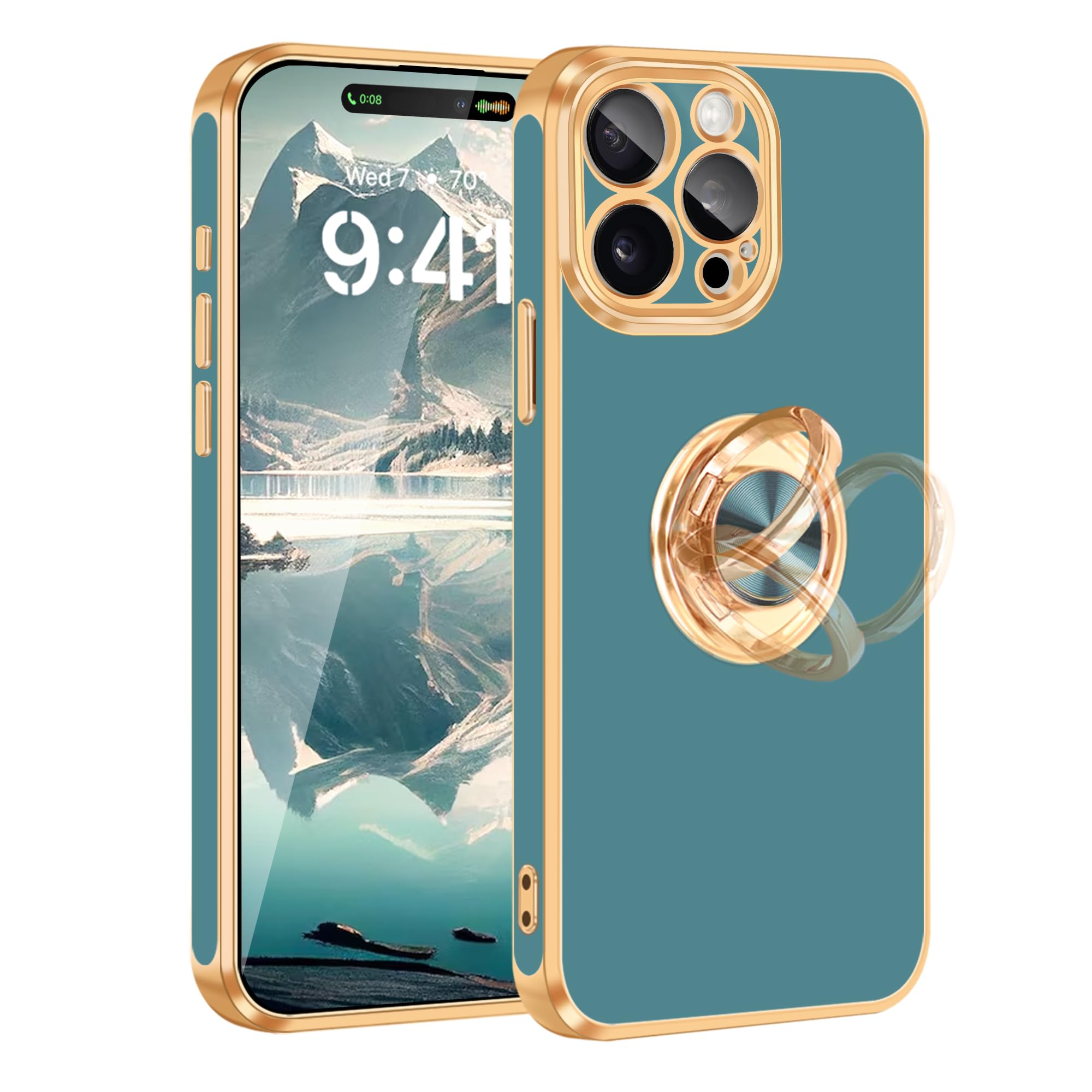 Fingic For Iphone 15 Pro Case[With 360Ring Holder Stand][Support Magnetic Car Mount ] Kickstand Phone Case For Women Girls Boys 