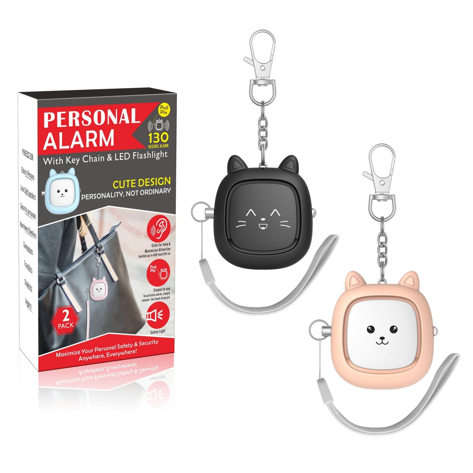Safe Sound Personal Alarm,2 Pack 130 Db Loud Siren Song Emergency Safety Alarm Keychain With Led Light, Self Defense Siren   Saf