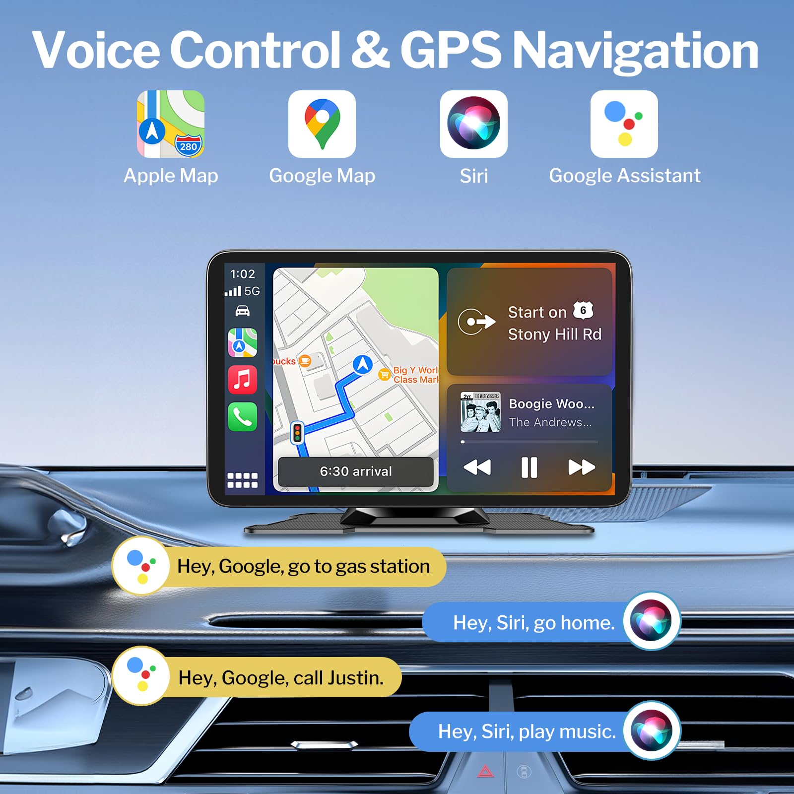 Wireless Apple Carplay Screen For Cars, 7 Hd Portable Car Stereo Touch Screen For Apple Carplay & Android Auto With Backup Camer