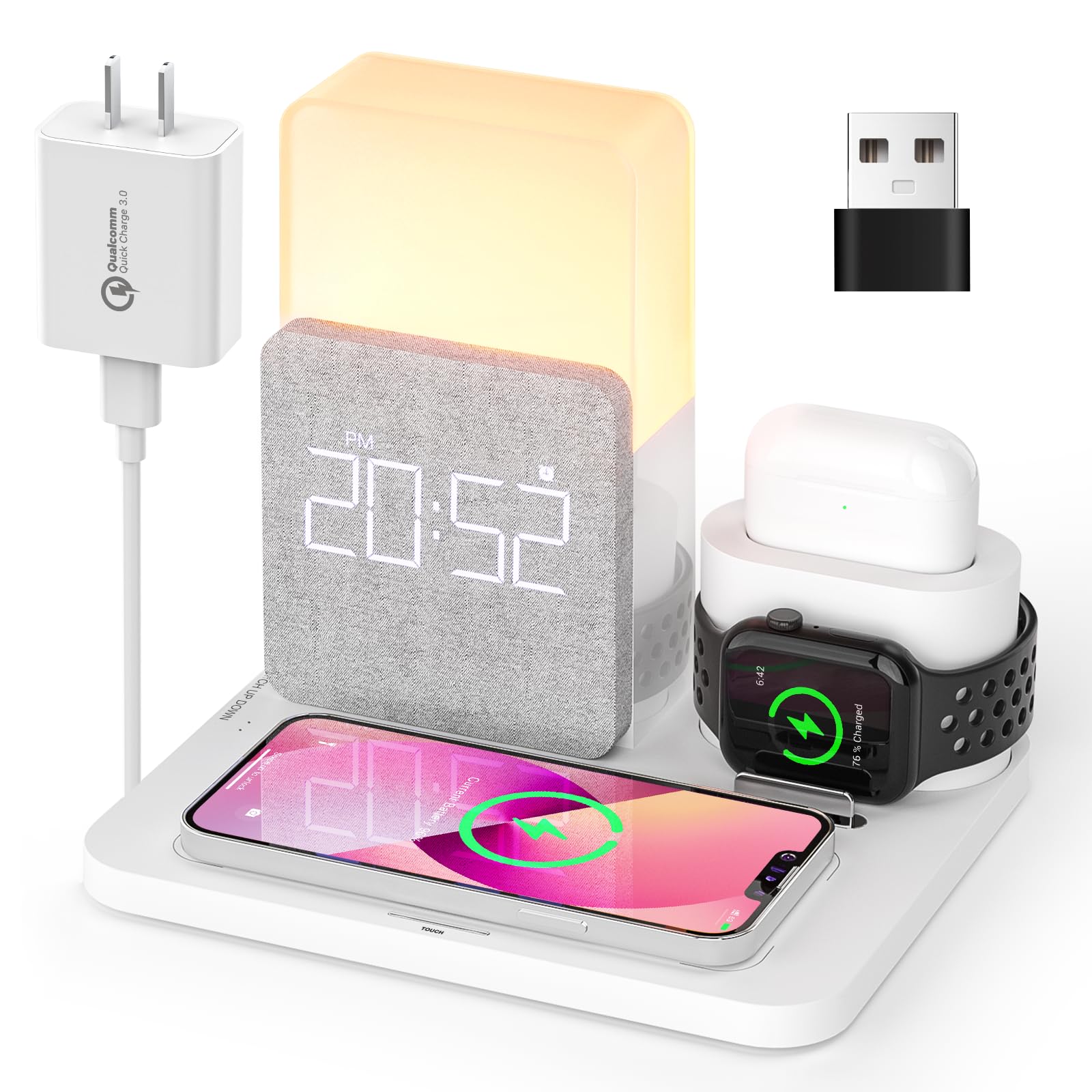?2023 Newest Uv Coating?Colsur Wireless Charging Station, 3 In 1 Charging Station, Alarm Clock With Wireless Charger, Iphone 12/
