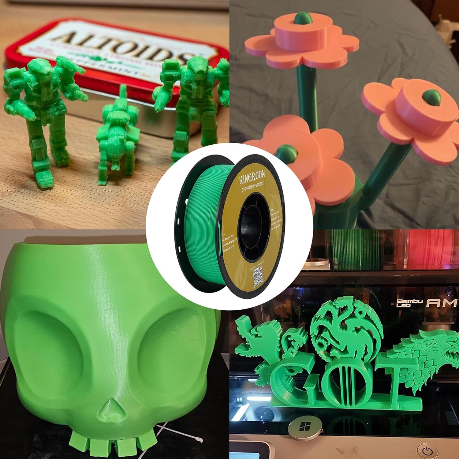 Kingroon Pla 3D Printer Filament, 10 Rolls, Dimensional Accuracy +/  0.02 Mm, 10Kg Spool(22Lbs), 1.75 Mm?Black White Grey Red Bl