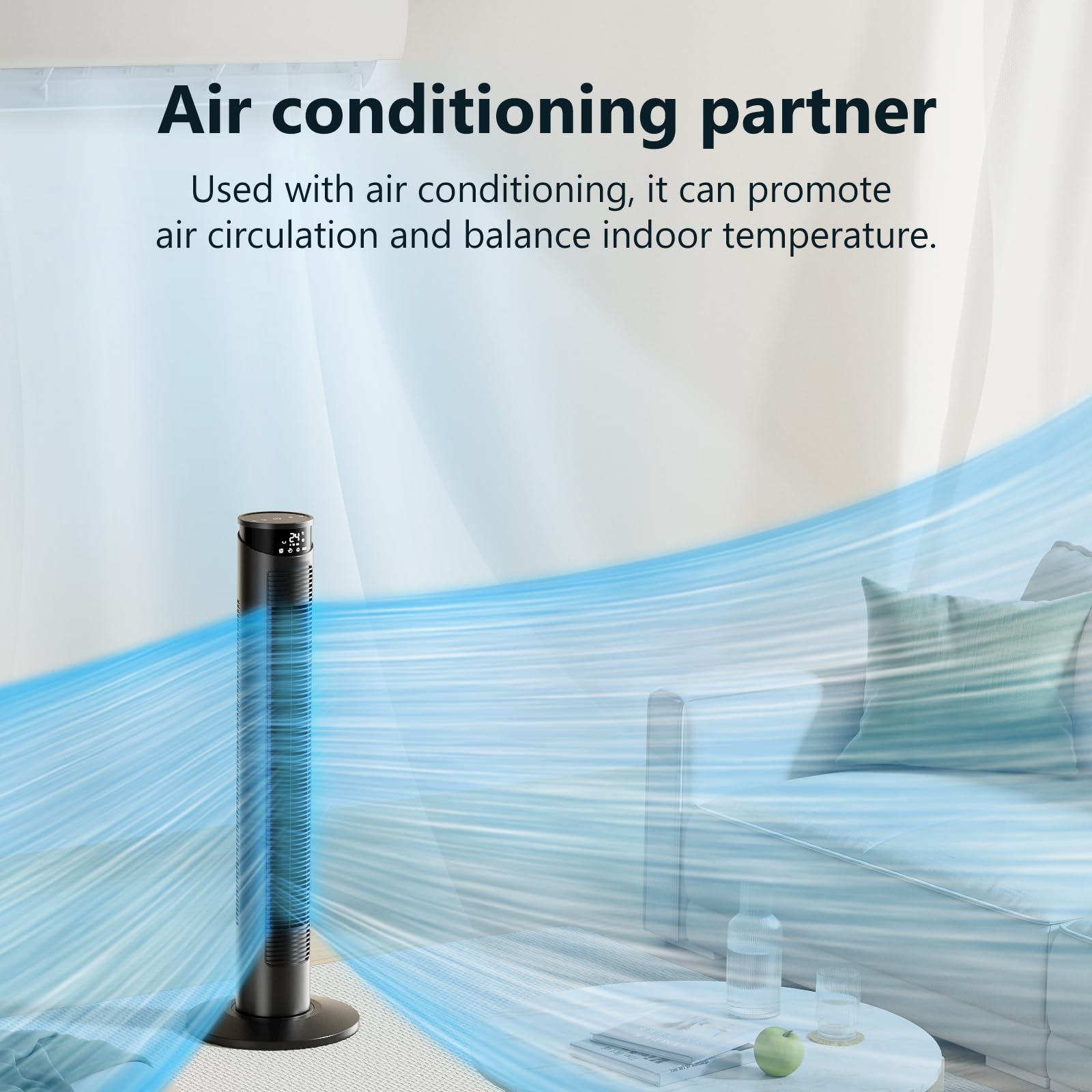 Cih Tower Fan 37 Inch,24Ft/S Velocity Quiet Oscillating Bladeless Fan 6 Speeds With Remote,4 Modes,Led Display,7.5H Timer,Grey F