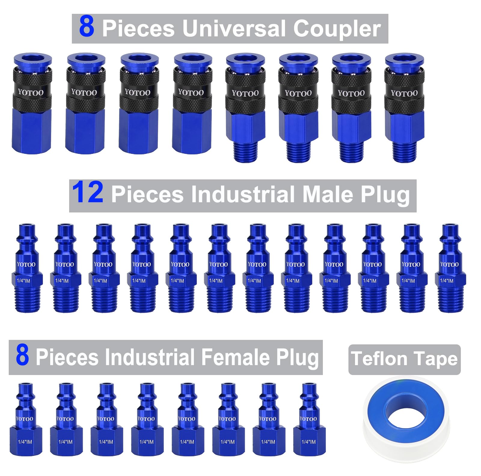 Yotoo Universal Air Coupler And Industrial Plug Kit, 29 Pcs Durable Aluminum Quick Connect Air Hose Fittings, Lightweight For Ai