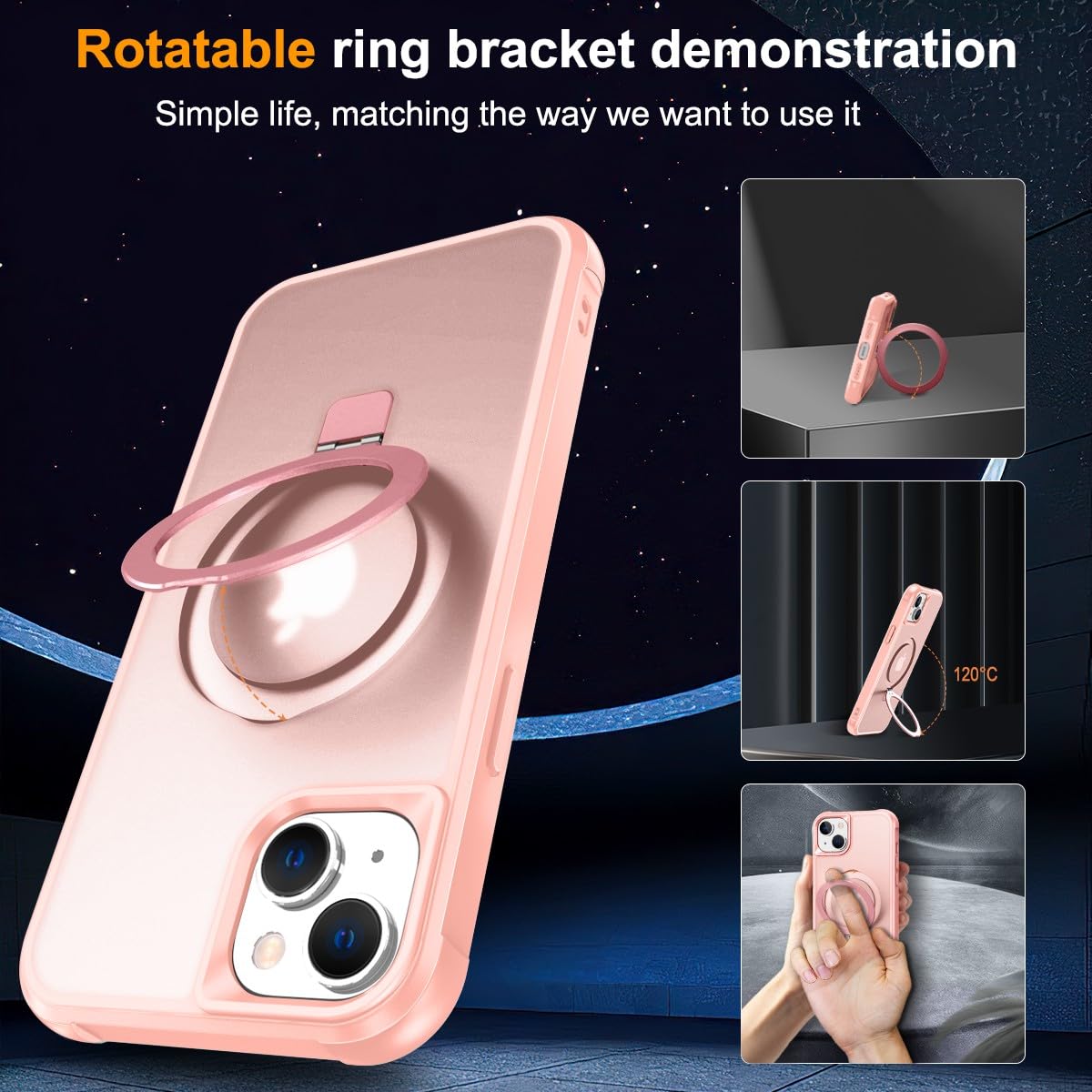 Chaofeng Magnetic Compatible With Iphone 13 Case With Stand [Military Grade Drop Tested][Compatible With Magnet] Ring Translucen