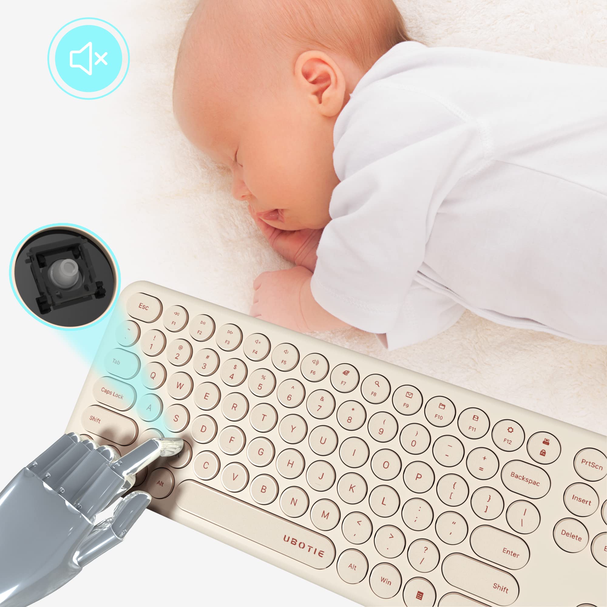 Ubotie Wireless Keyboards And Mouse, Quiet Scissor Switches Slim Keyboards Mice Set, Silent Full Size 111 Round Keycaps With Adj