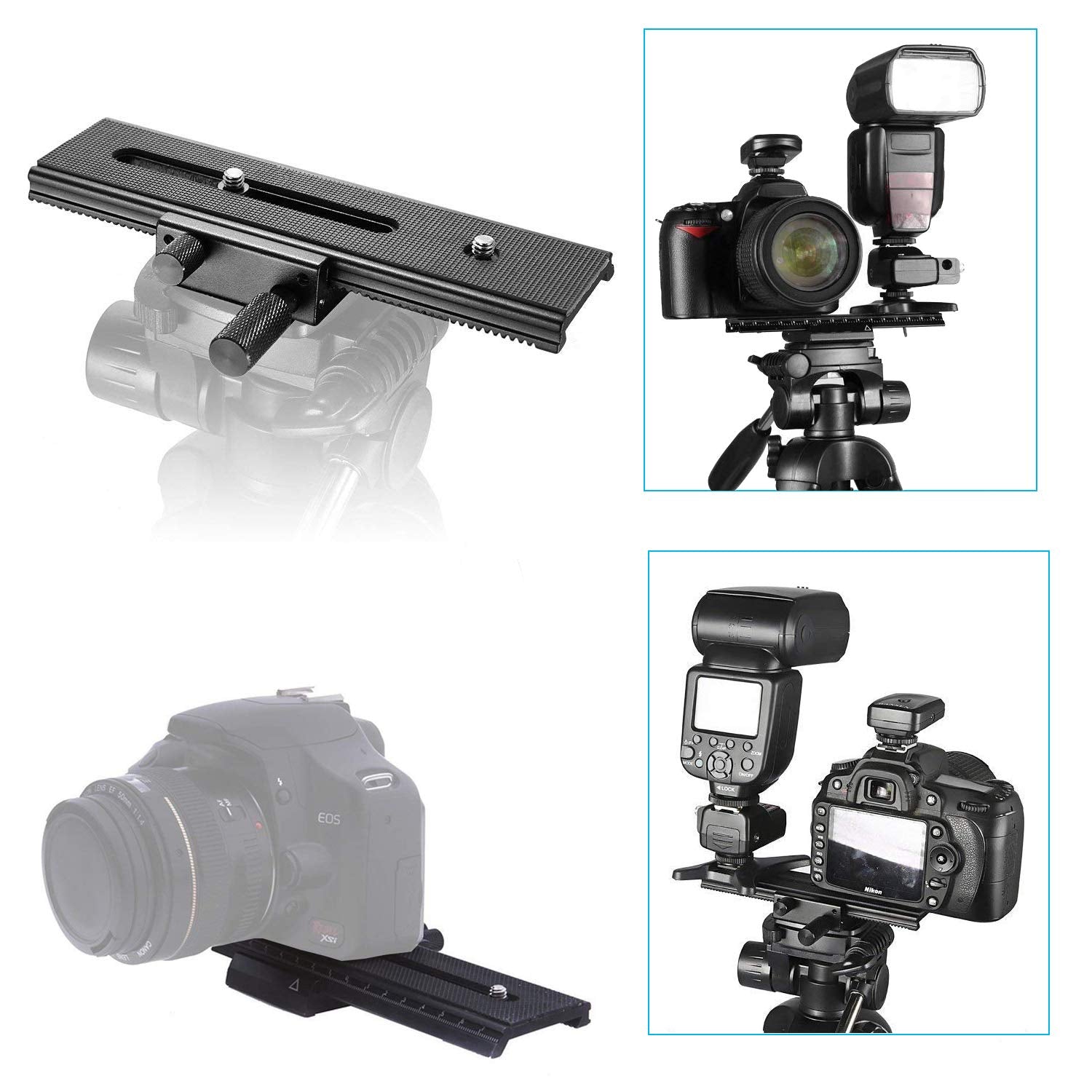 Exmax 16Cm 2 Way Macro Shot Focusing Focus Rail Slider/Close Up Shooting 1/4 Quick Screw Release Mount Camera Flash Support Plat