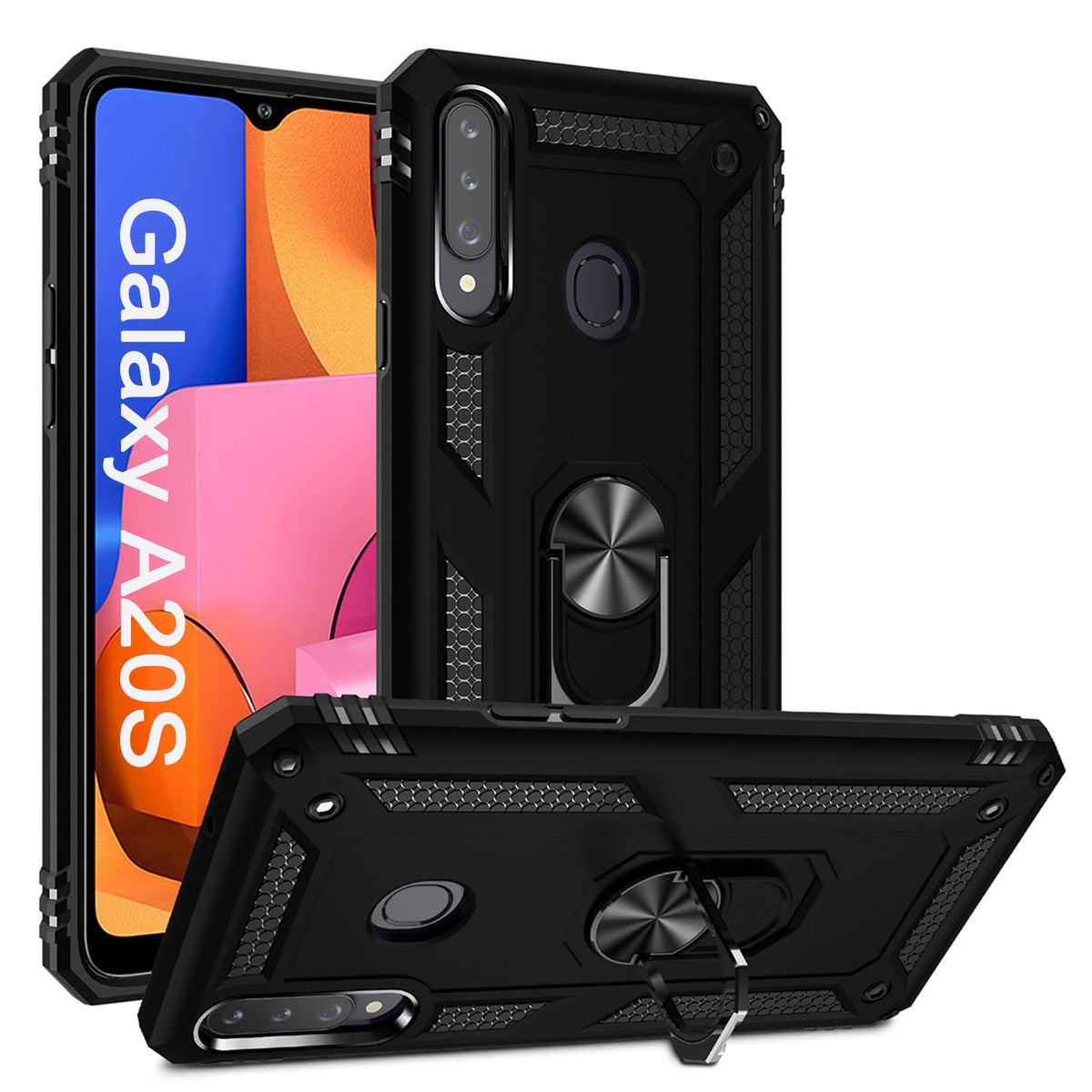 Addit A20S Case, Samsung Galaxy A20S Case Military Grade Protective Samsung A20S Cases Cover With Ring Car Mount Kickstand For S