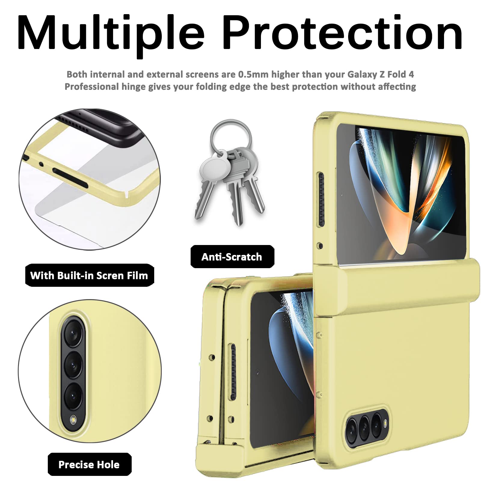 Miimall Compatible Samsung Galaxy Z Fold 4 Hinge Case With Built In Screen Protector, Ultra Thin Hard Pc Shockproof Anti Scratch