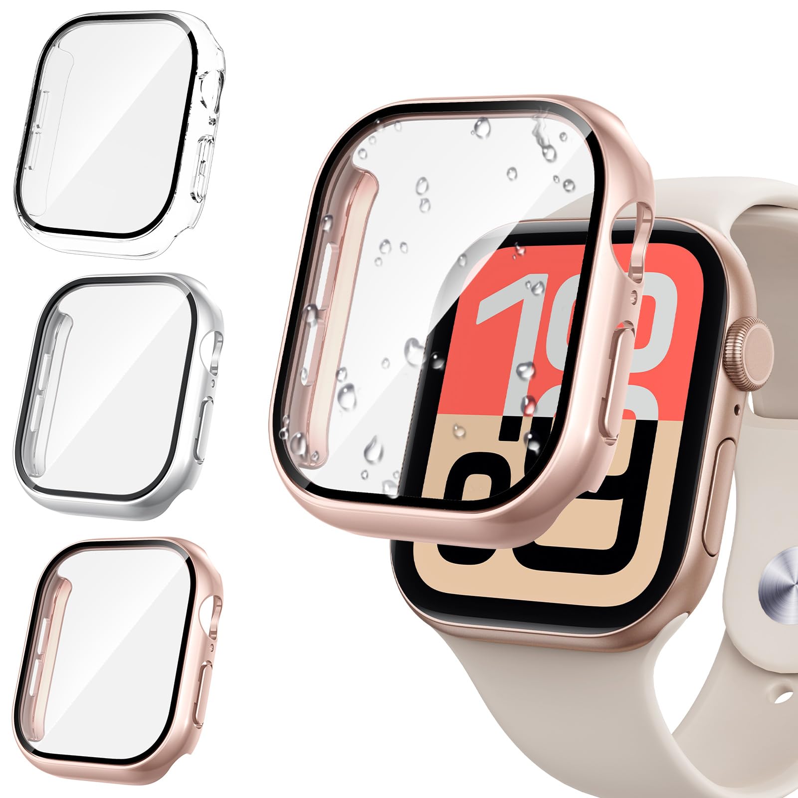 [3Pack] Tensea For Apple Watch Screen Protector Case Se 2022 Series Se 6 5 4 40Mm, Iwatch Protective Face Cover, Tempered Glass