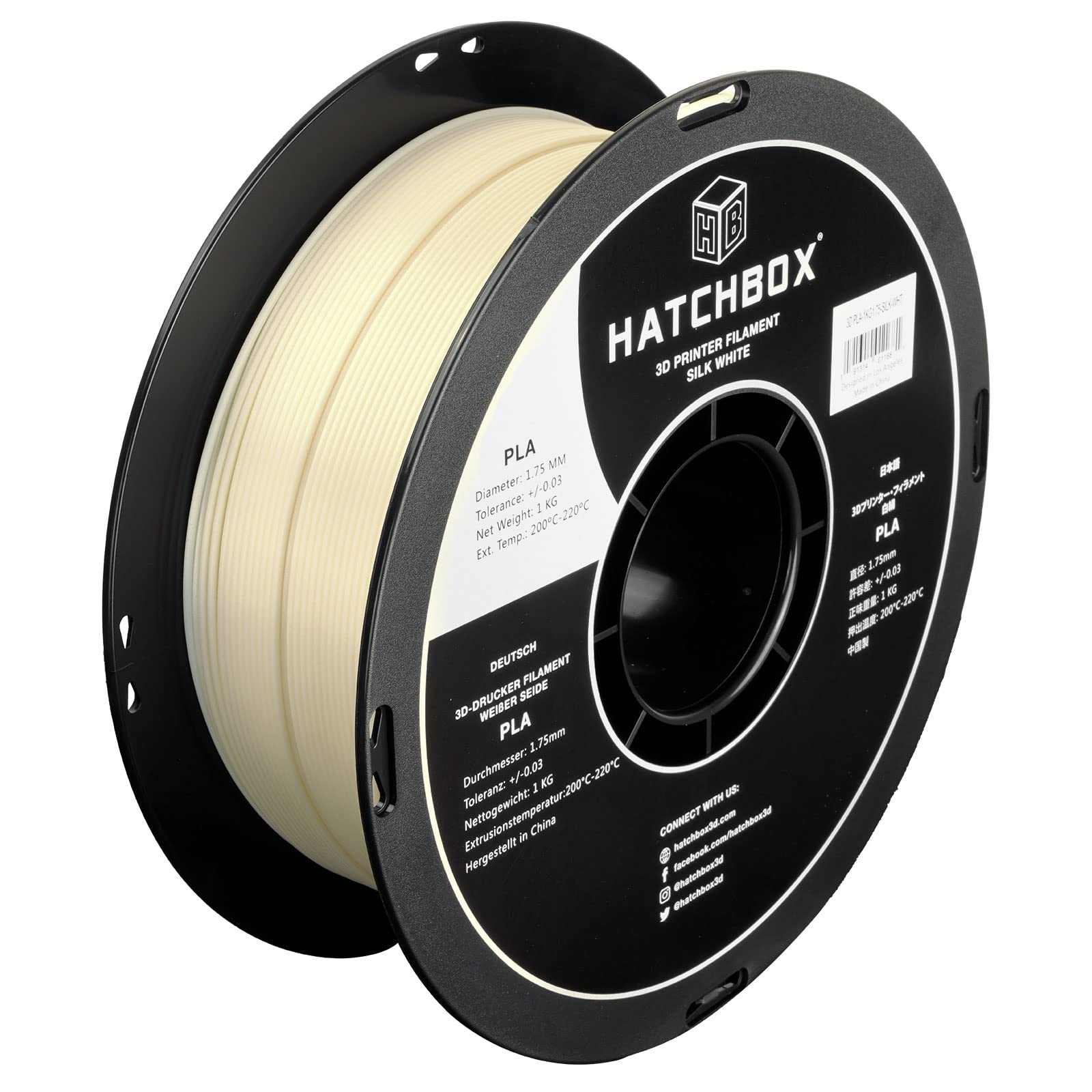 HATCHBOX 1.75mm Silk White PLA 3D Printer Filament, 1 KG Spool, Dimensional Accuracy +/- 0.03 mm, 3D Printing Filament
