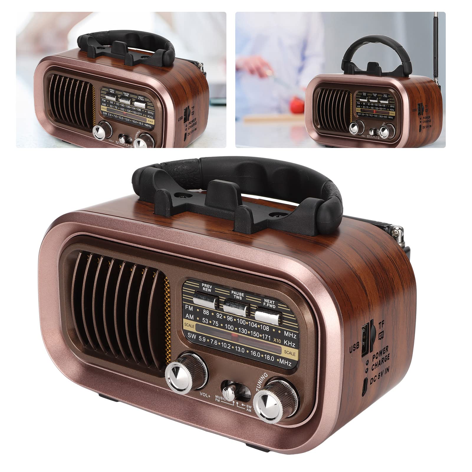 Vintage Radio Retro Bluetooth Speaker, Strong Bass Enhancement, Loud Volume Fm Am Sw 3 Bands Portable Wireless Speakers For Kitc