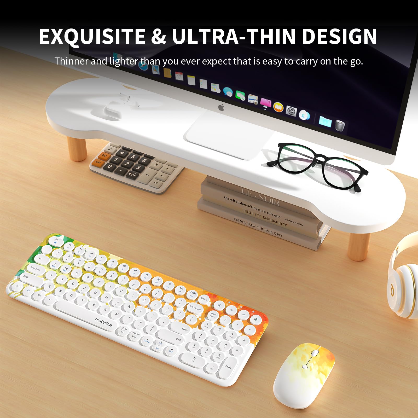 Mobifice 2.4Ghz Usb Wireless Keyboard And Mouse Ultra Thin Cordless Compact Sized Silent Retro Computer Keyboard Mouse Combo For