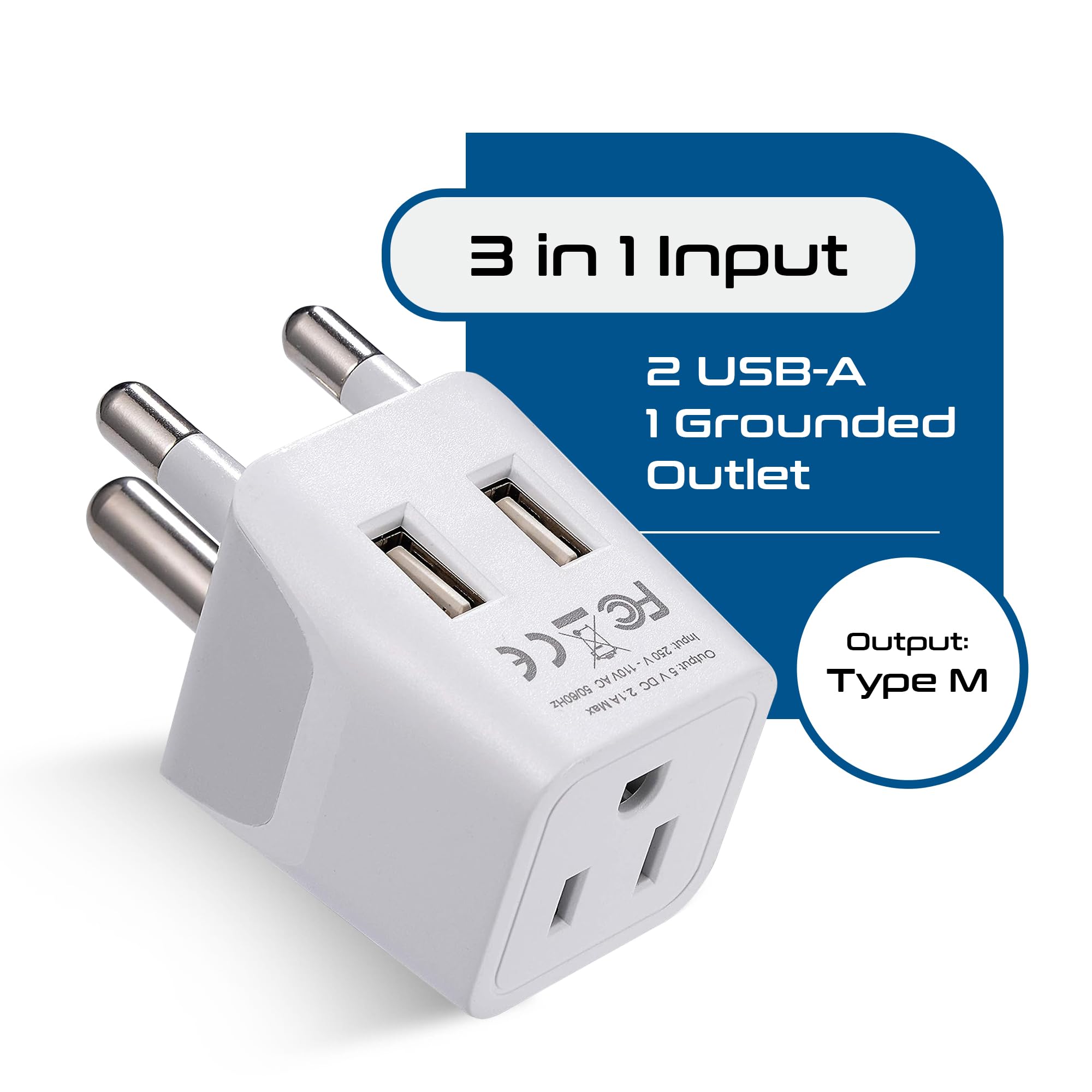 Ceptics South Africa, Botswana Travel Adapter Plug With Dual Usb + Usa Input - Type M - Ultra Compact - Safe Grounded Perfect Fo