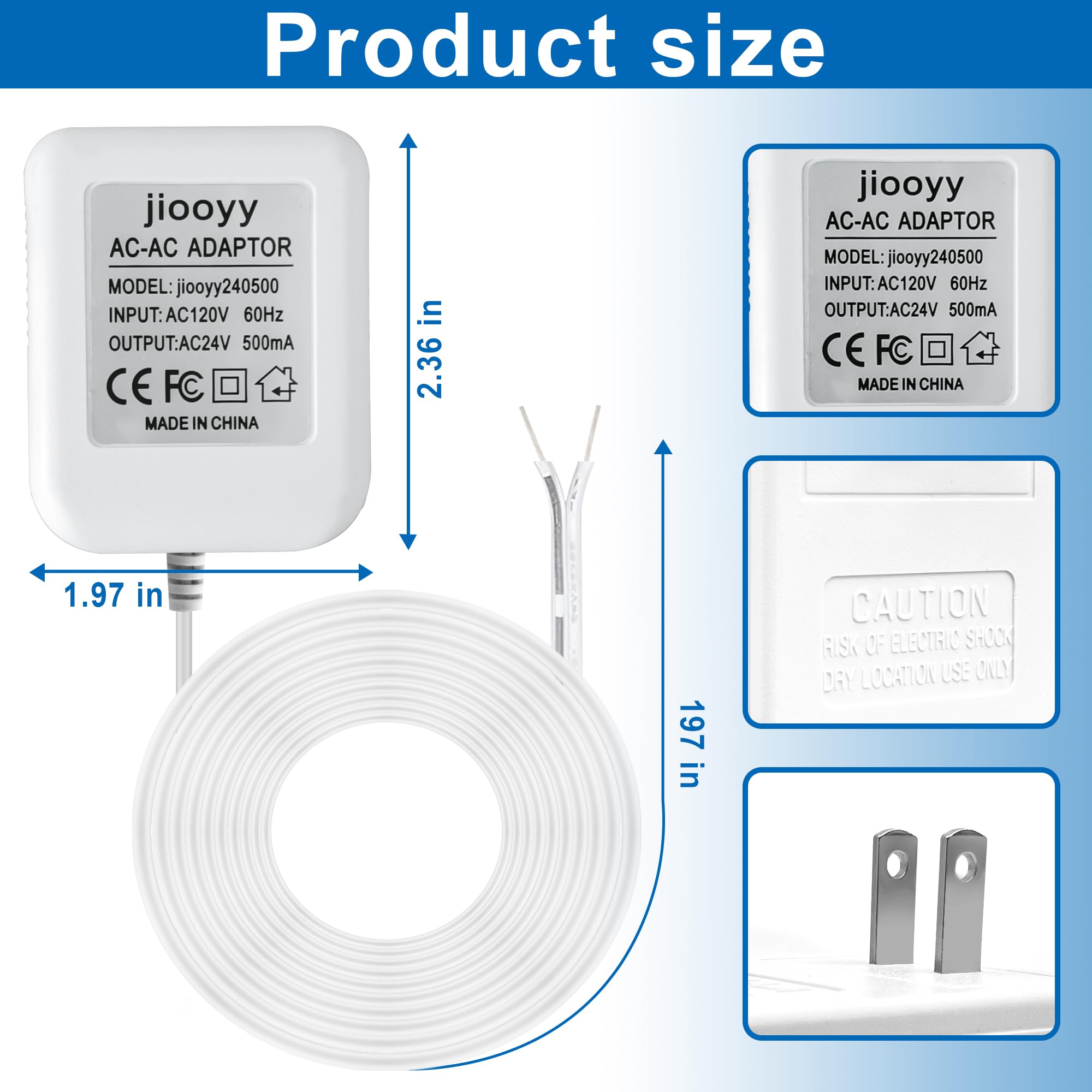 Jiooyy 24V 500Ma Doorbell Power Adapter   16.4Ft Long C Wire Power Supply, Doorbell Transformer Fits Ring, Nest Hello, Wyze, Euf