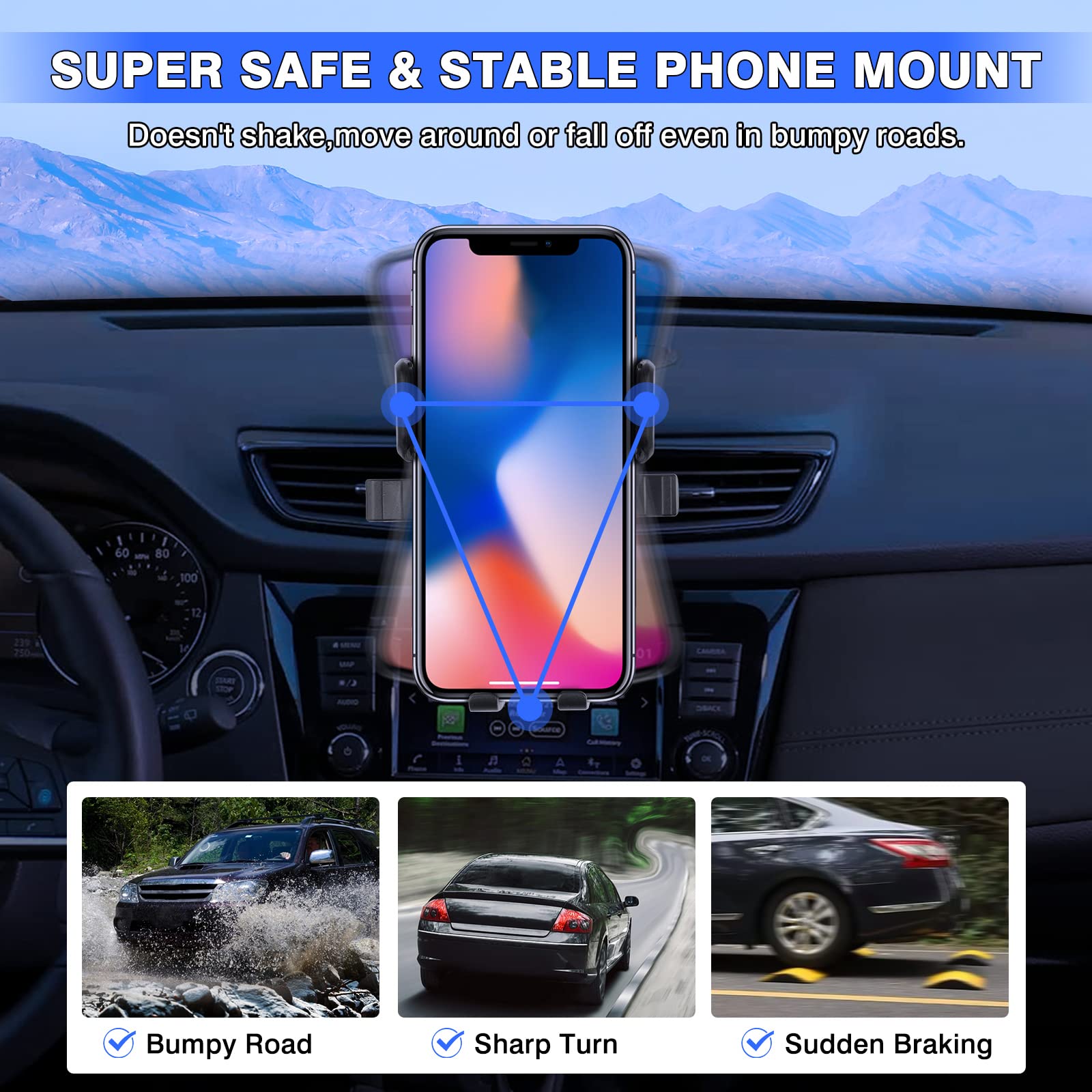 Karltys Compatible With Cell Phone Holder Nissan Rogue 2014 2020 (Not For Rogue Select) /Rogue Sport 2017 2023 /Murano 2015 2023 Car Mobile Phone Holder Dashboard Air Vent Mount Adjustable Stand