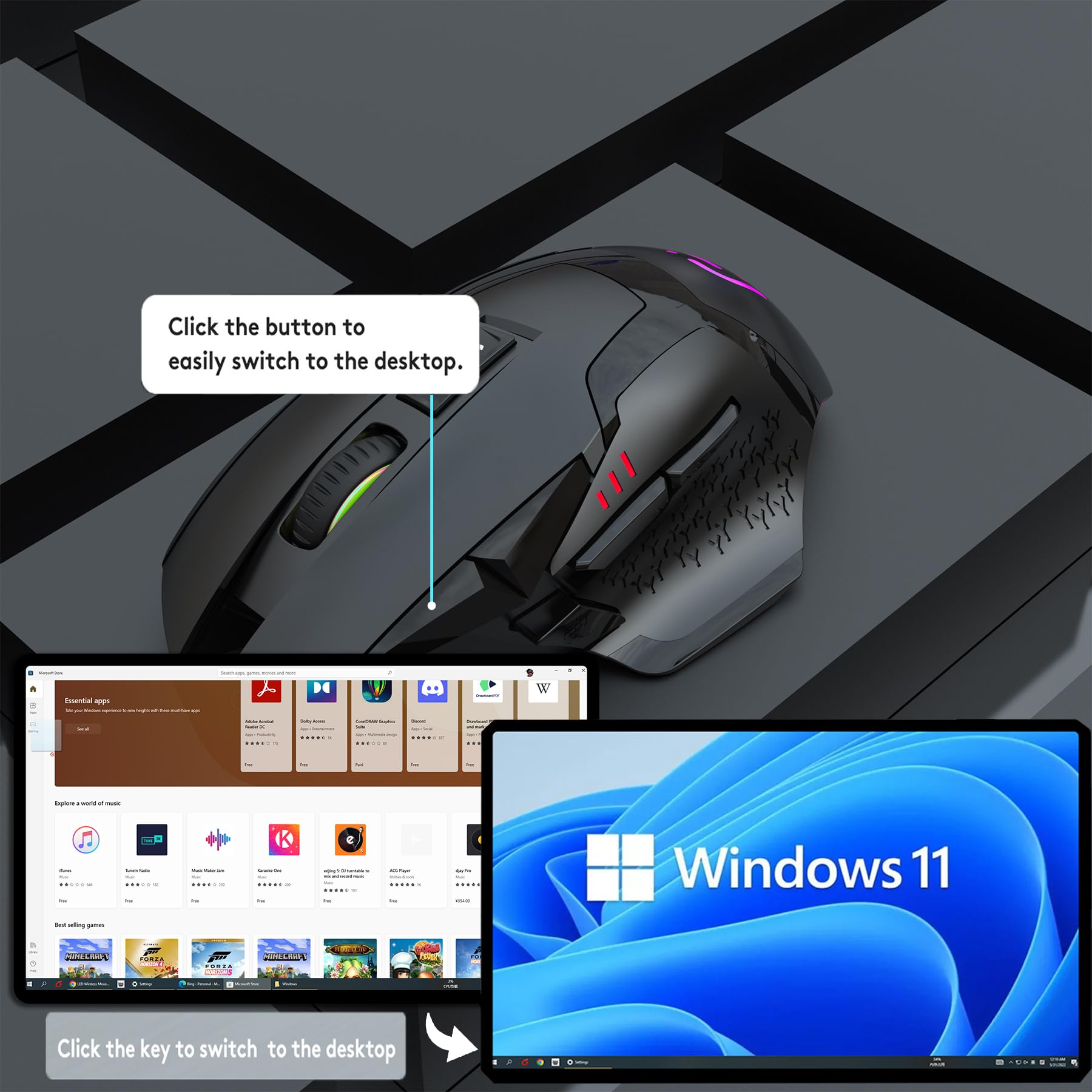 Nyiefada Wireless Bluetooth Mouse For Laptop Thumb Rest Ergonomic   4000Dpi Rechargeable 10 Buttons/Shortcuts Usb C Rgb Silence,