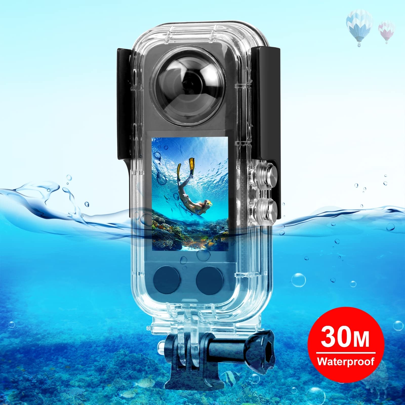 Puluz 30M/98Ft Dive Case For Insta360 X3 Underwater Waterproof Housing Cover Protective Pc Shell Photography Housings With Brack